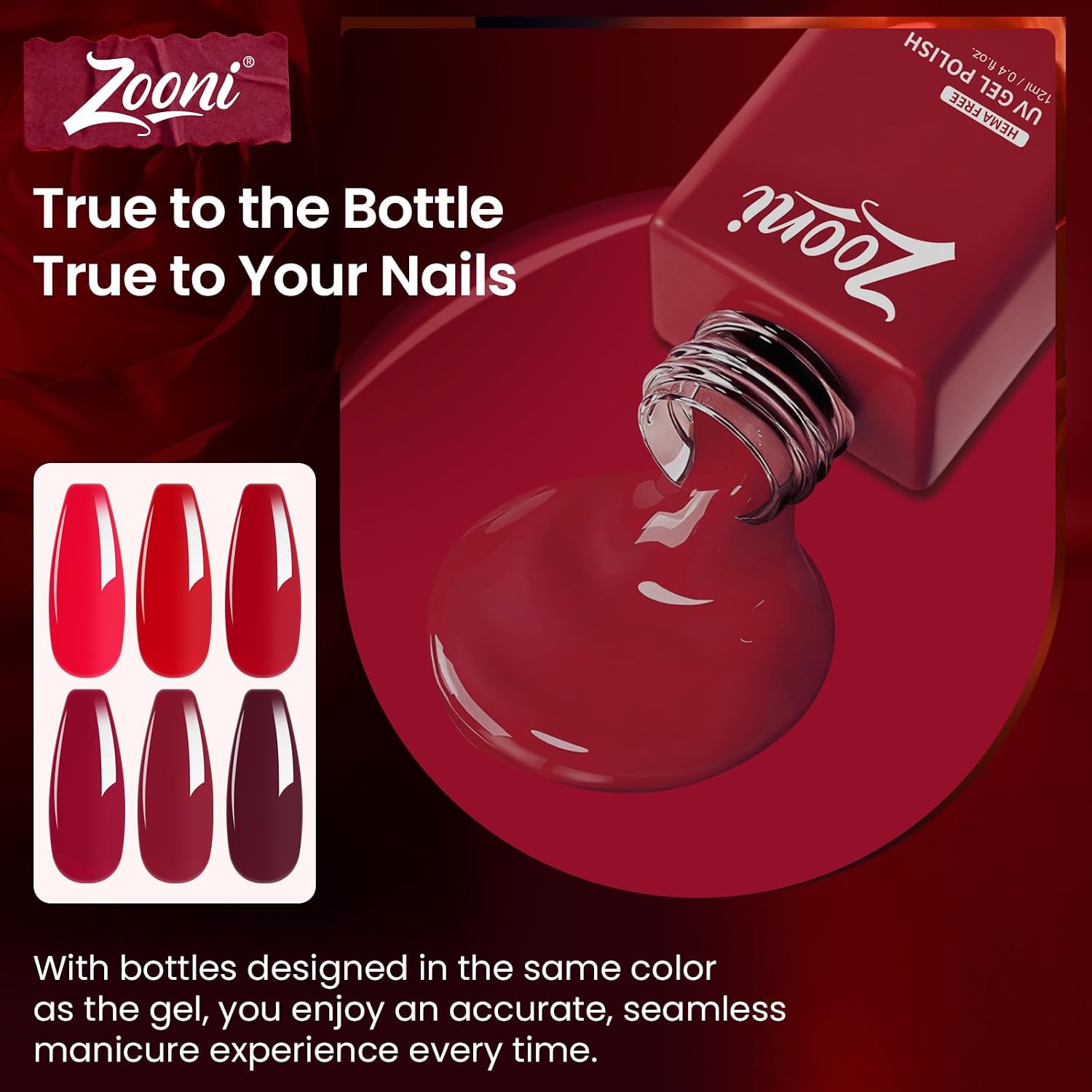 zooni Gel Nail Polish Set 8 Pcs Hema-Free Red Oxblood Burgundy Gel Polish Set 6 colors with Base & Top Coat UV LED Nail Manicure Kit DIY at Home Salon Gifts