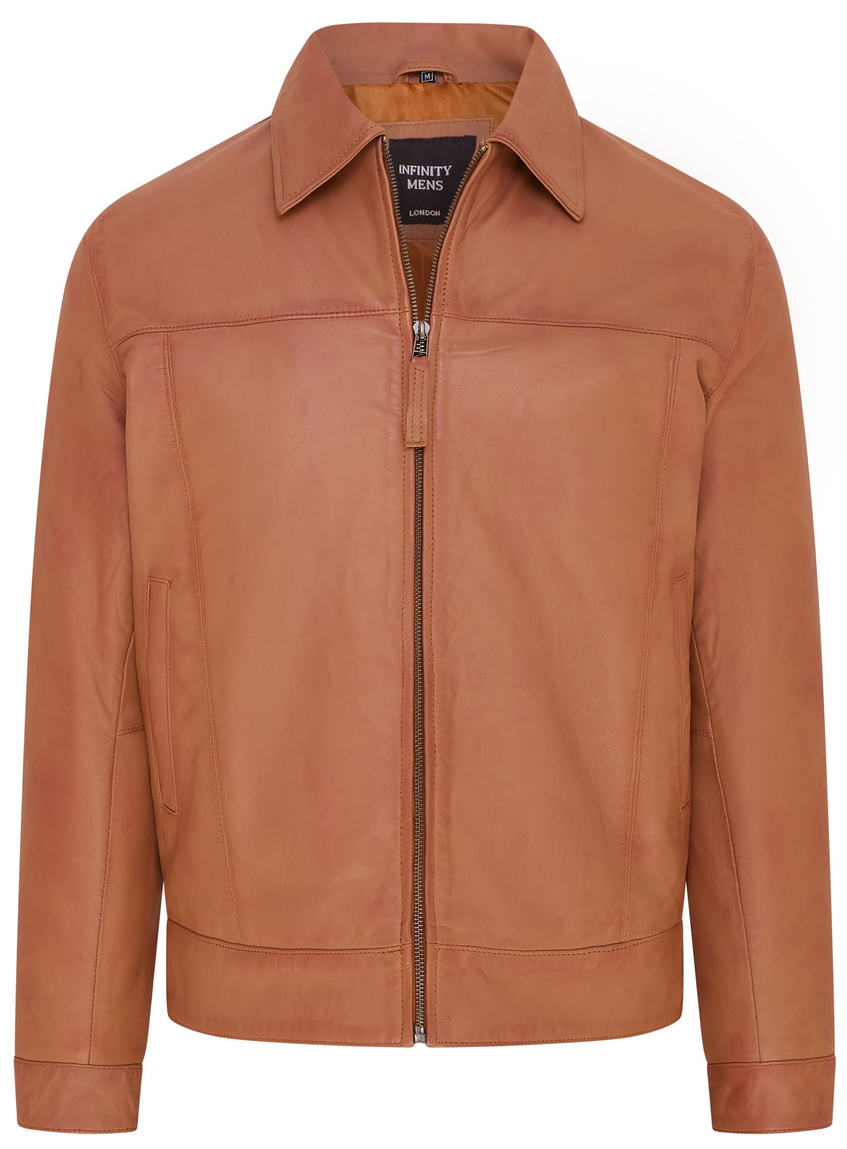 Infinity Leather Men's   Retro Tan 100% Nappa Leather Harington Biker Jacket in Size XL, BrandAlley