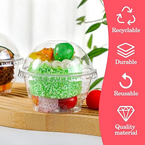Miniatura 3 de Dingion Paquete de 200 vasos de plástico transparente de 5 onzas a granel desechables para helado con tapas de cúpula sin agujero, recuerdos de