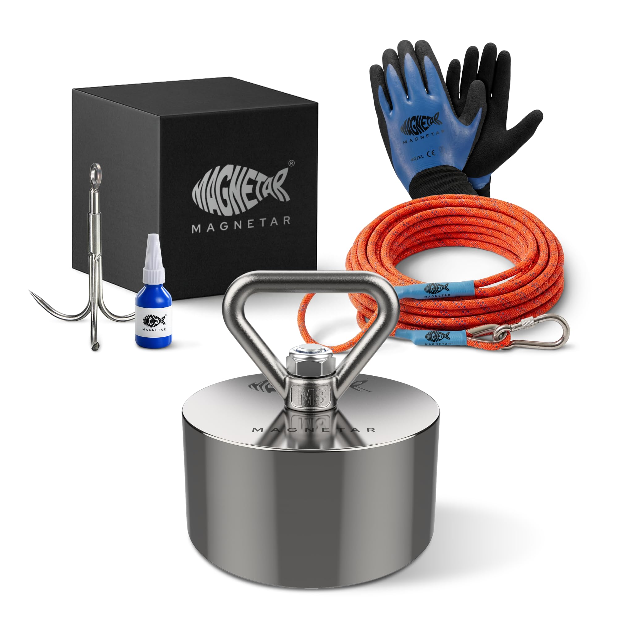Magnetar Magnete da Pesca - 1400 kg Pesca Magnetica 360 - Beast - Magnet Fishing Kit con Amo/Corda/Guanti/Copertura/Colla - Magneti Neodimio da Pesca