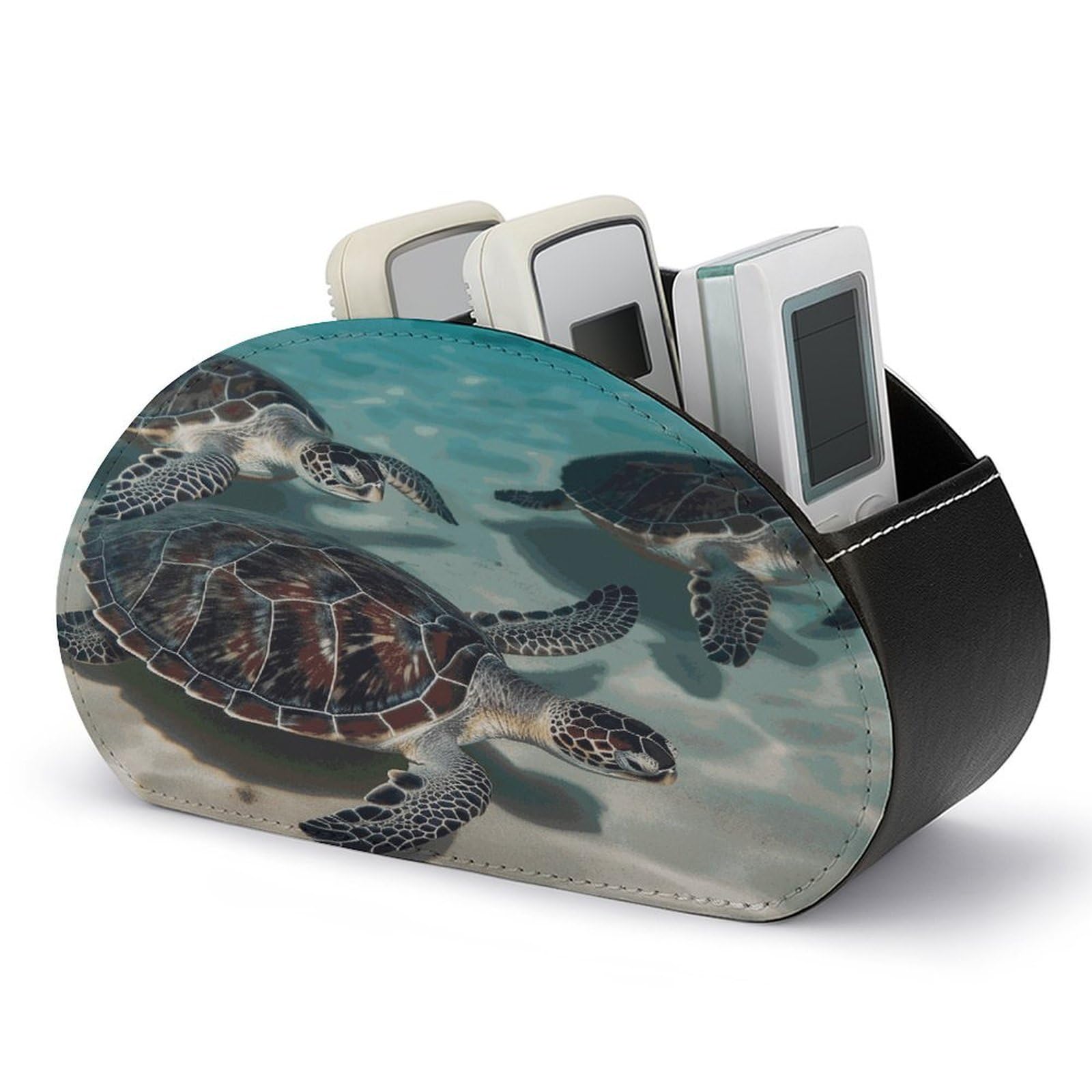 FekiLoot Sea Turtles Remote Control Holder, PU Leather Remote Control Organizer Box Stationery Remote Control Box Desk Storage Organizer for DVDs,Glasses,Pens,Media Players