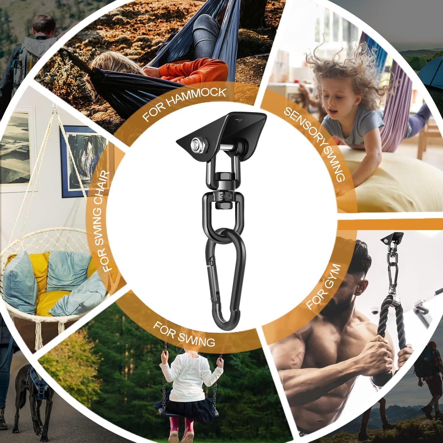 Porch Swing Hanging Kit, 360°Rotating 1200 lb Capacity Hanger for Porch Swing, Hammocks, Swing Chair (2 Pack) - Image 7