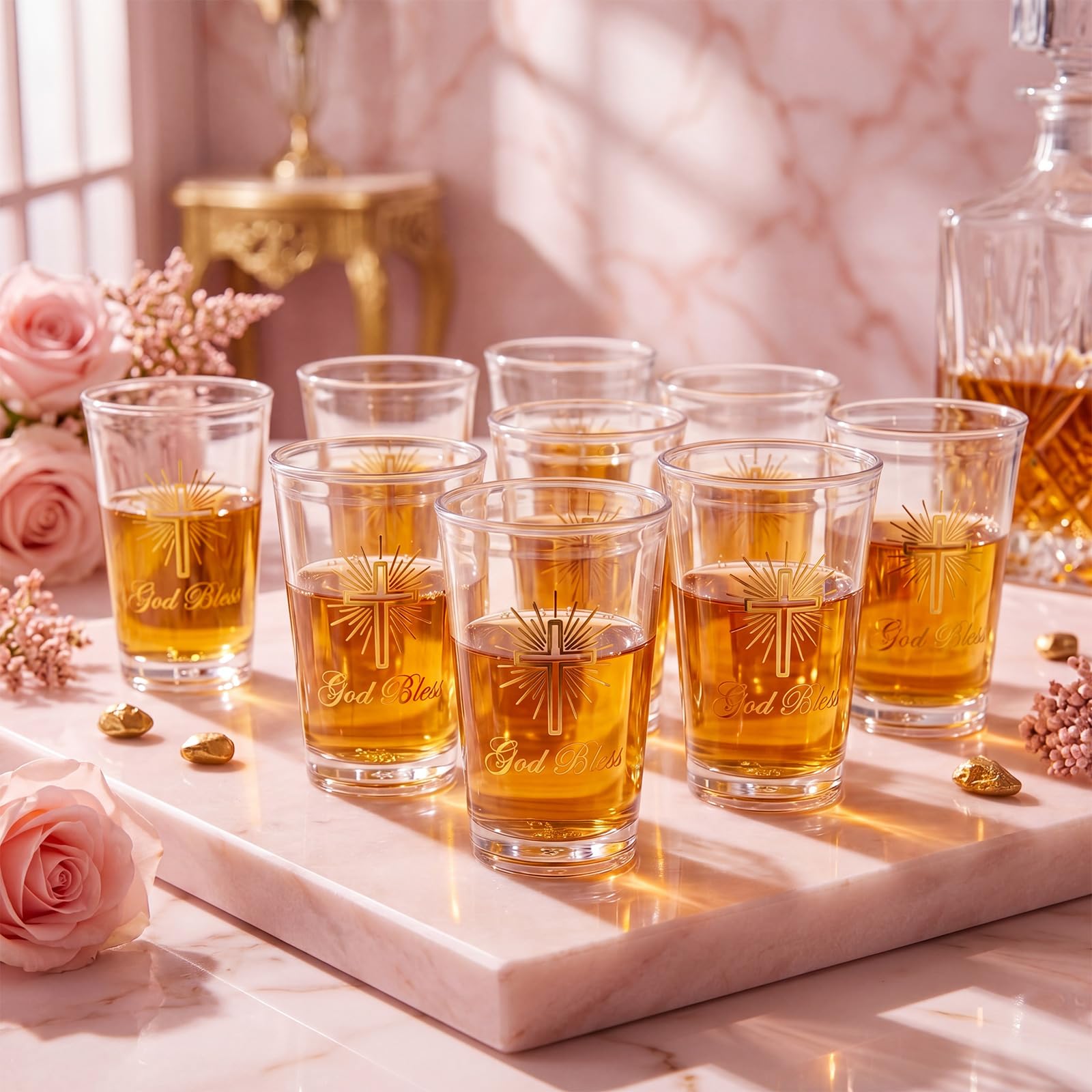 Sliner Lot de 50 verres à shot avec sac pour cartes Rose