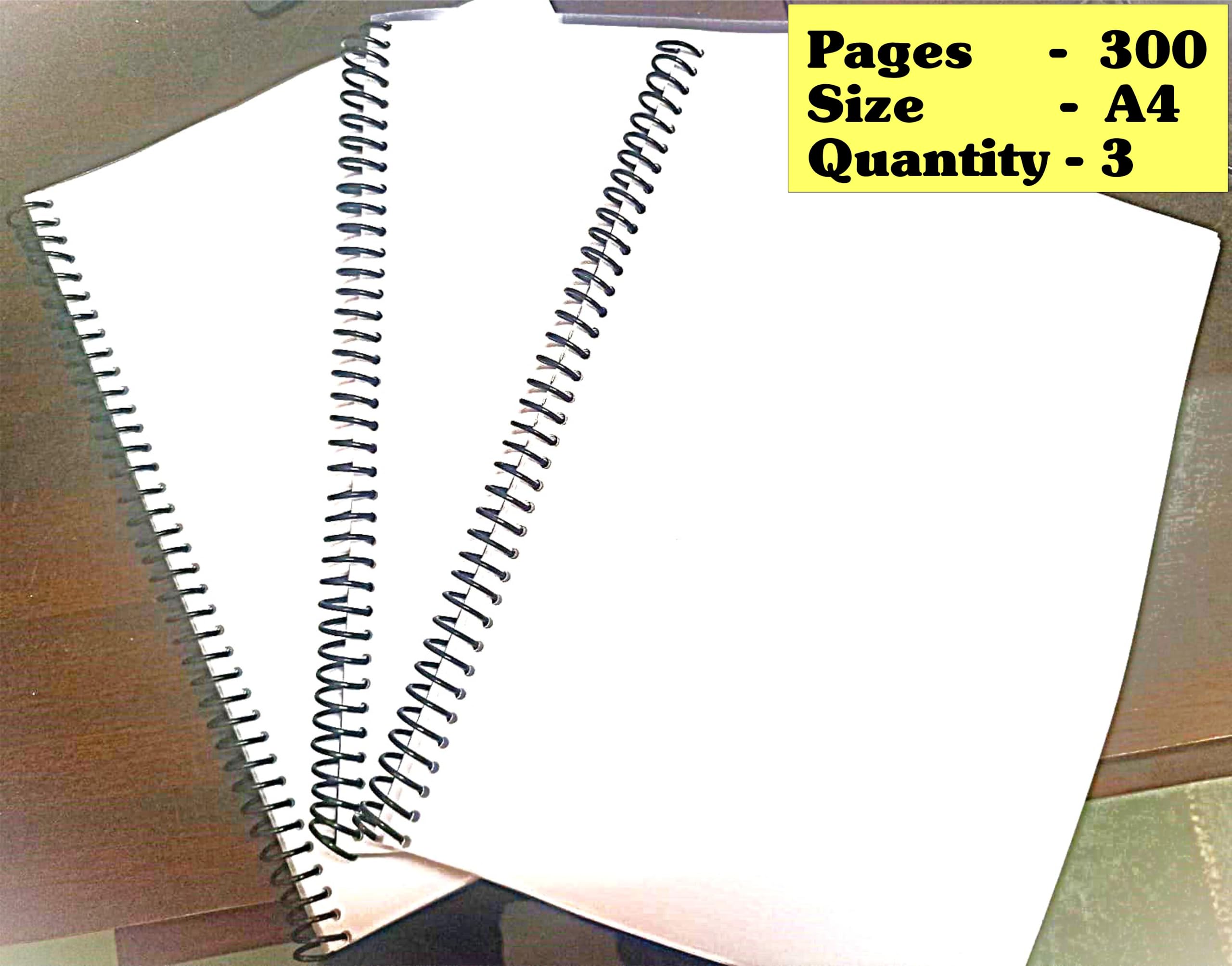 Surbhi SPIRAL NOTEBOOK | Ragister A4 size 900 Pages(300 pages each) UNRULED Set of 3 notebook WHITE BLANK 3 wire bound booklet | Pior white 75 GSM Paper | Soft Cover Spiral Bound | Studends use | Notes making