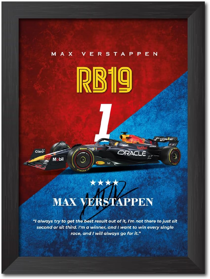 TenorArts Max Verstappen Formula One Racing Car RB19 Poster Laminated Poster Framed Painting with a Matt Finish Black Frame (9inches x 12inches)