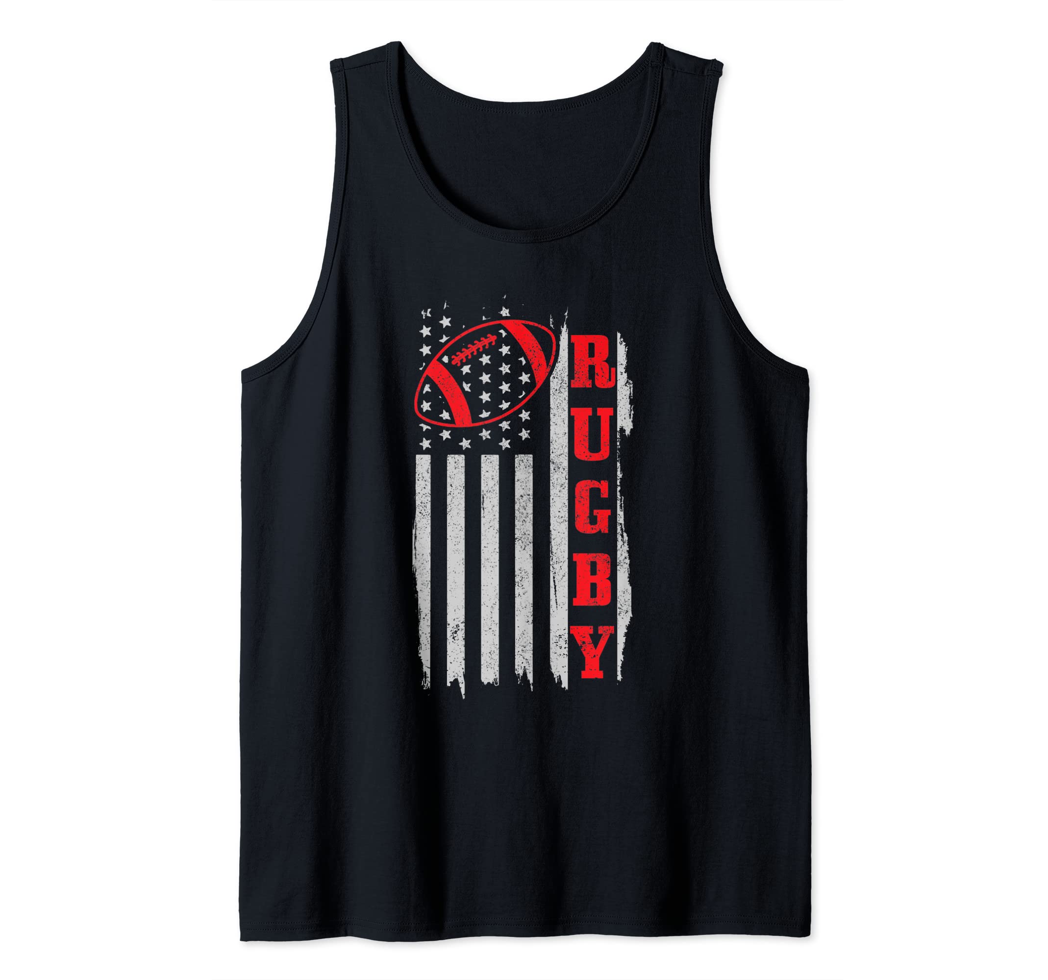 Rugby American Flag Vintage Patriotic Rugby Player Fan Tank Top, Black, S