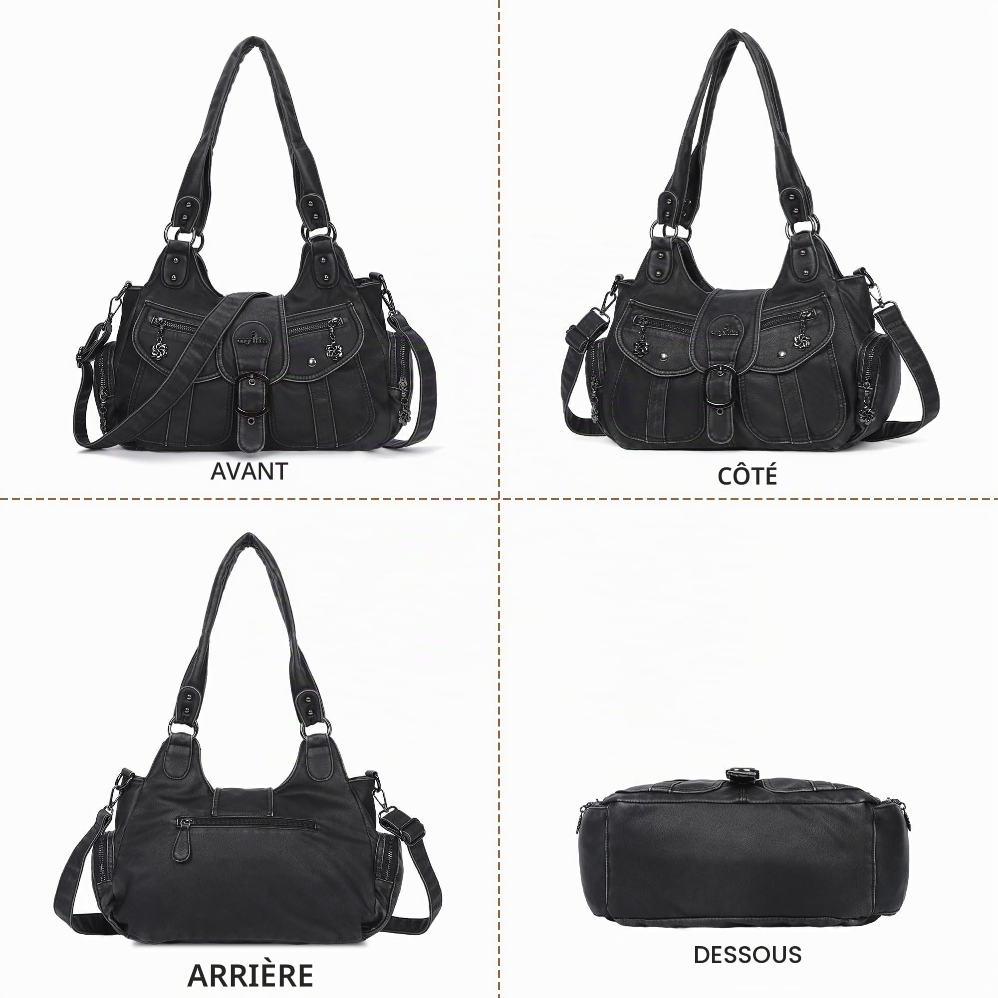 Angel Kiss Sac à main pour femme - Sac à bandoulière rétro - En cuir végétalien - Sac à main vintage - Souple - Grand sac à bandoulière pour femme - Avec bandoulière amovible