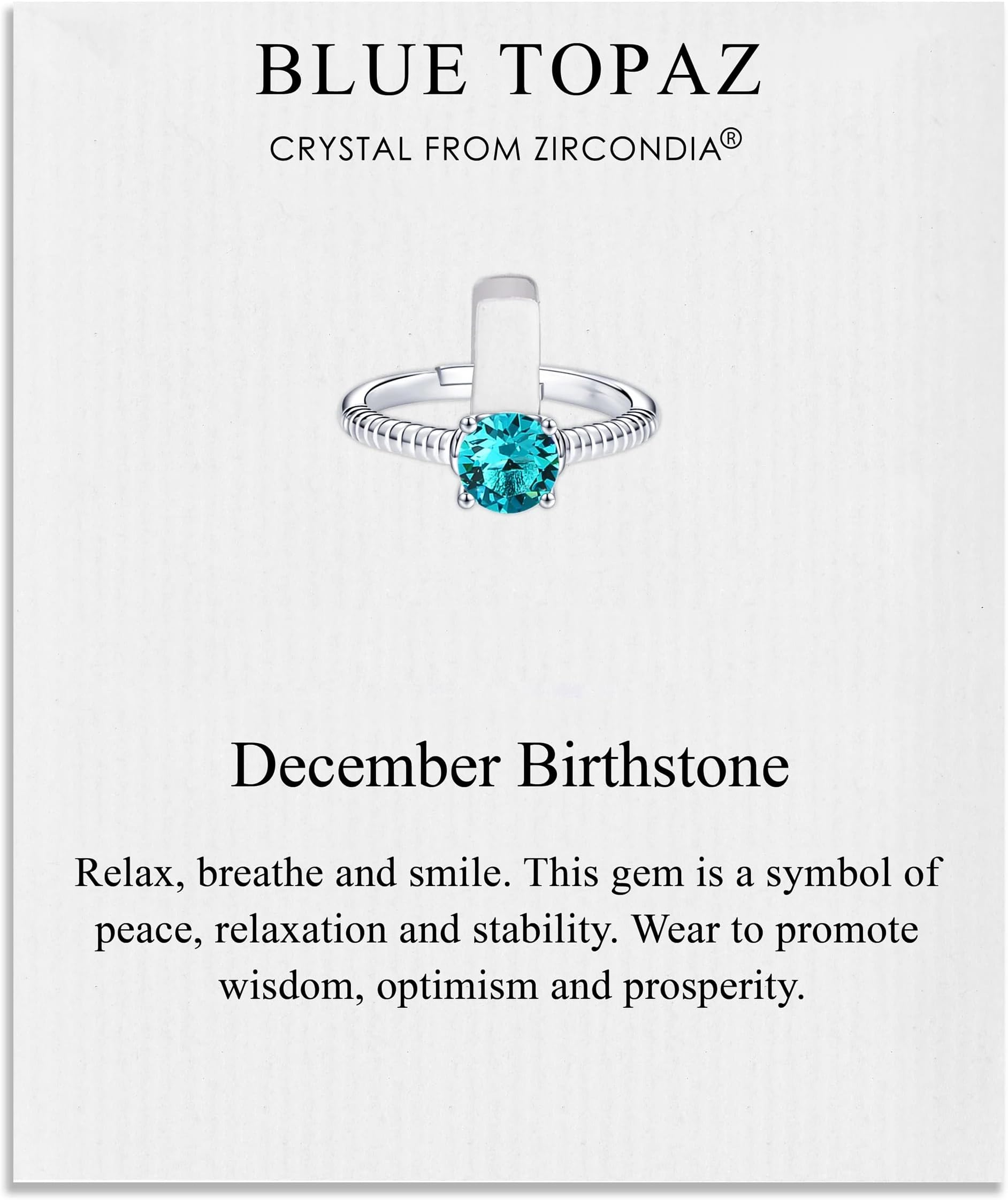 December (Blue Topaz) Adjustable Birthstone Ring Created with Zircondia® Crystals