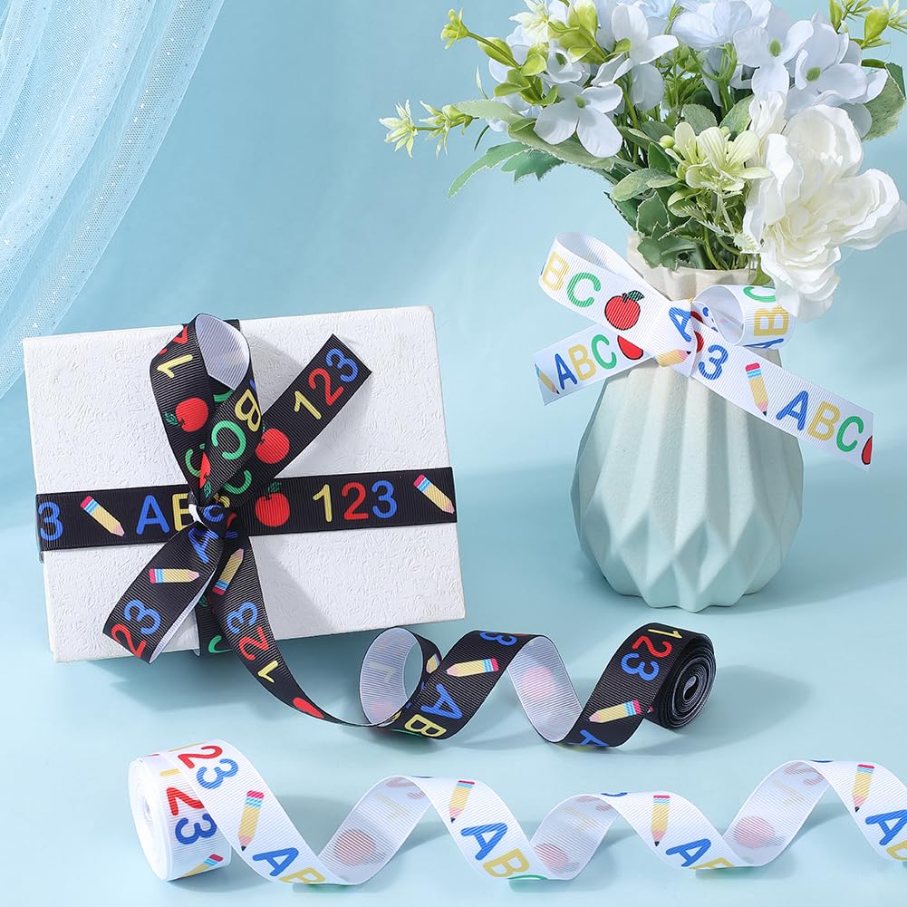 GORGECRAFT Ripsband Mit ABC-Druck – 2 Rollen à 4,57 M, 2,2 Cm Breit, Für Schulanfang, Geschenke & Basteln