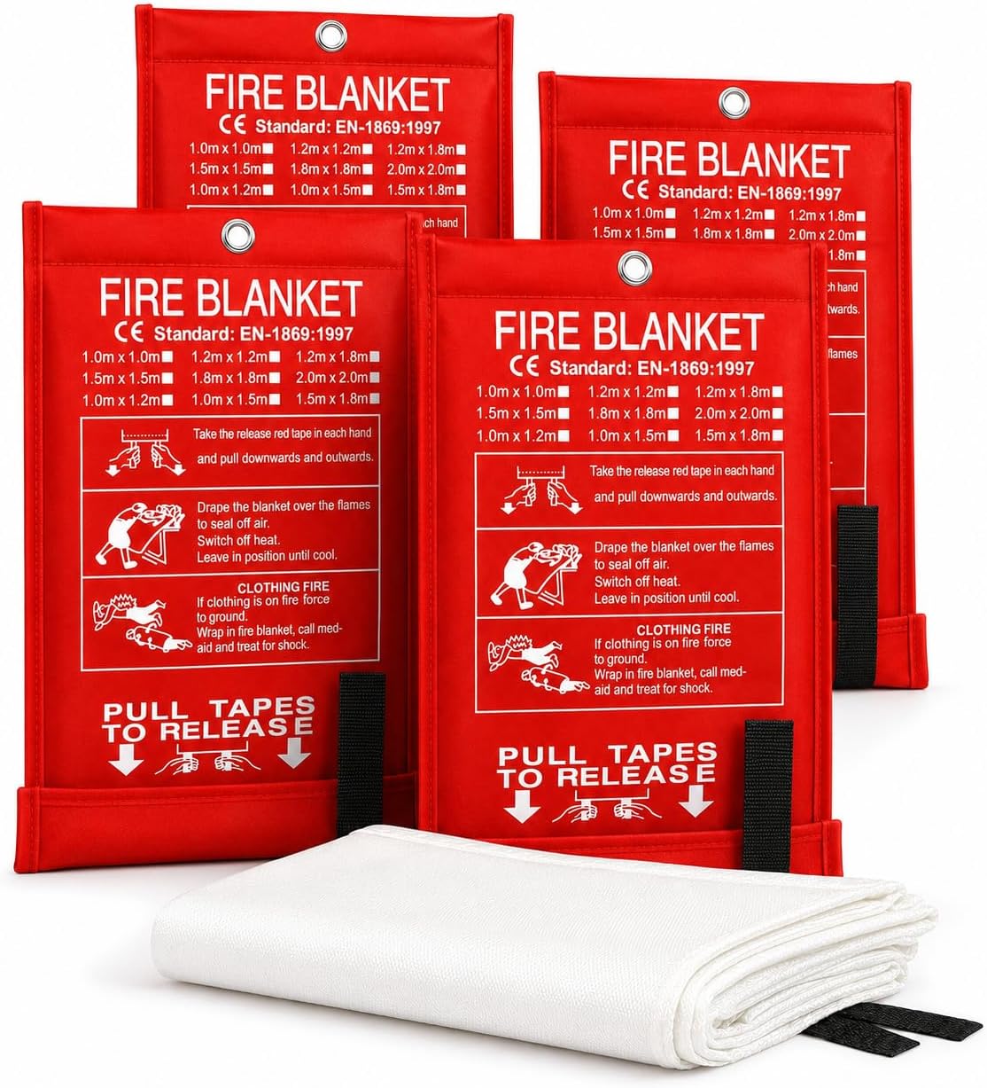 Ougist 4 Pack Emergency Fire Blanket for Home and Kitchen, 40"x40" Fire Blankets for Safety, Fiberglass Flame Suppression for Grill, RV & Camping, Peace of Mind for Your Family