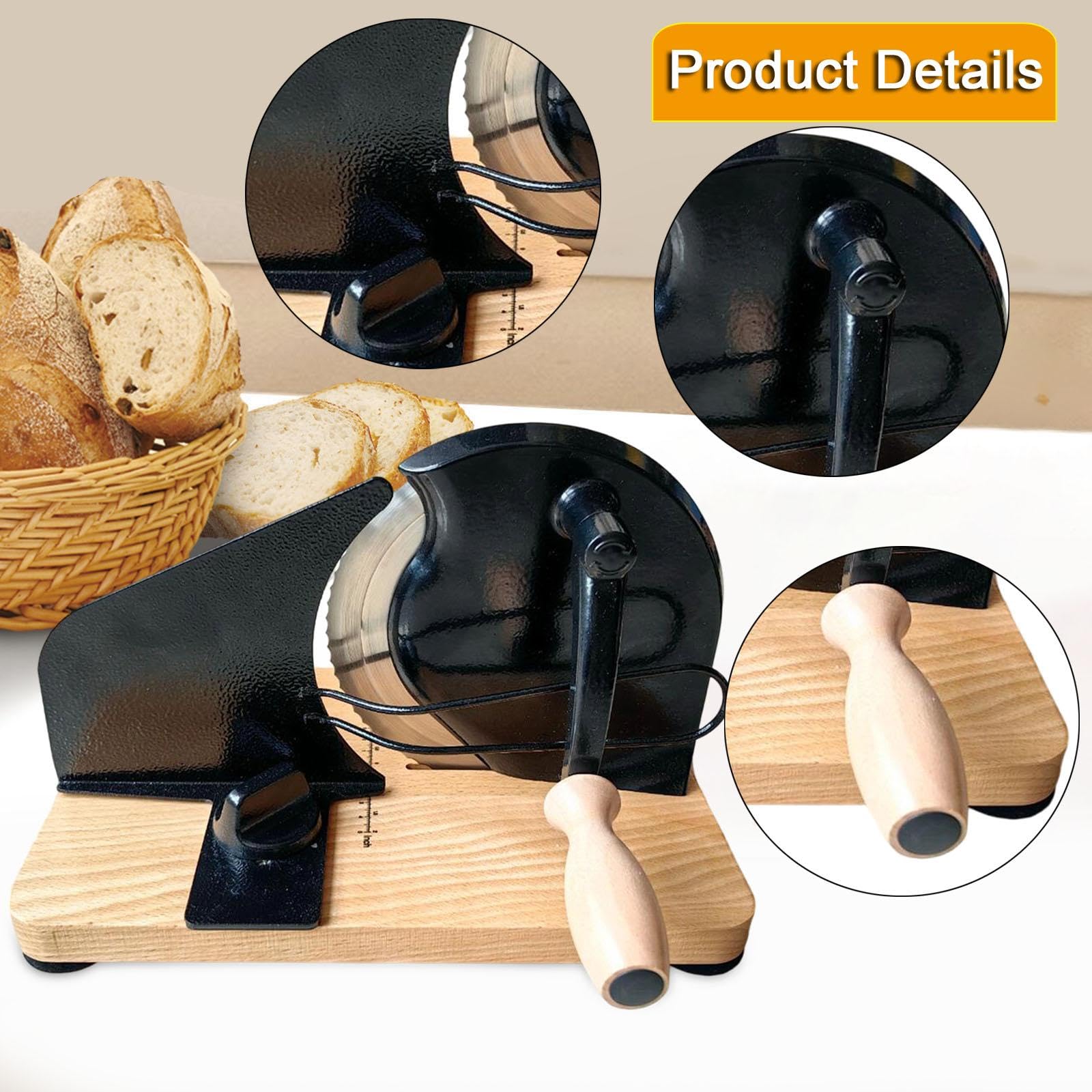 Manueller Brotschneider mit Saugnäpfen, einstellbare Breite 32 cm (12.6 inch), Metall & Holz
