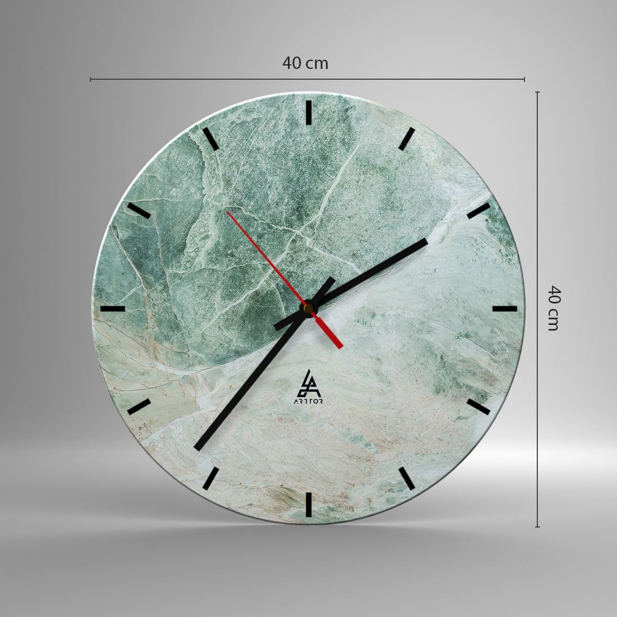 Horloge Murale en Verre Trempé Texture de Marbre Vert Foncé Horloge Murale Moderne Silencieuse