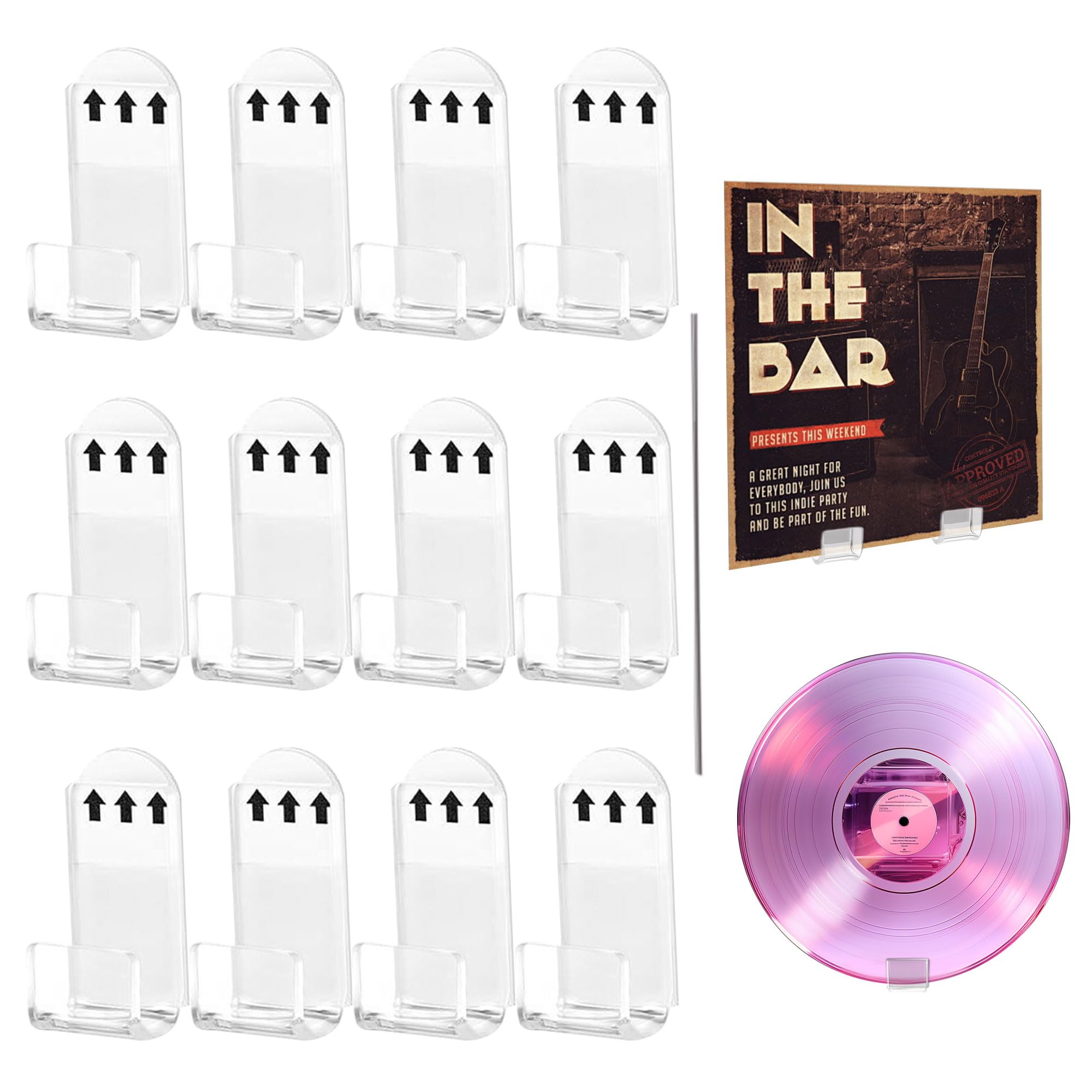 Noenaeni 12 x Vinyl Record Wall Mount Clear Acrylic Vinyl Record Display Self Adhesive No Drilling Shelf Holder for Album Cover CD Single Music LP Card Collection Magazine-image-38