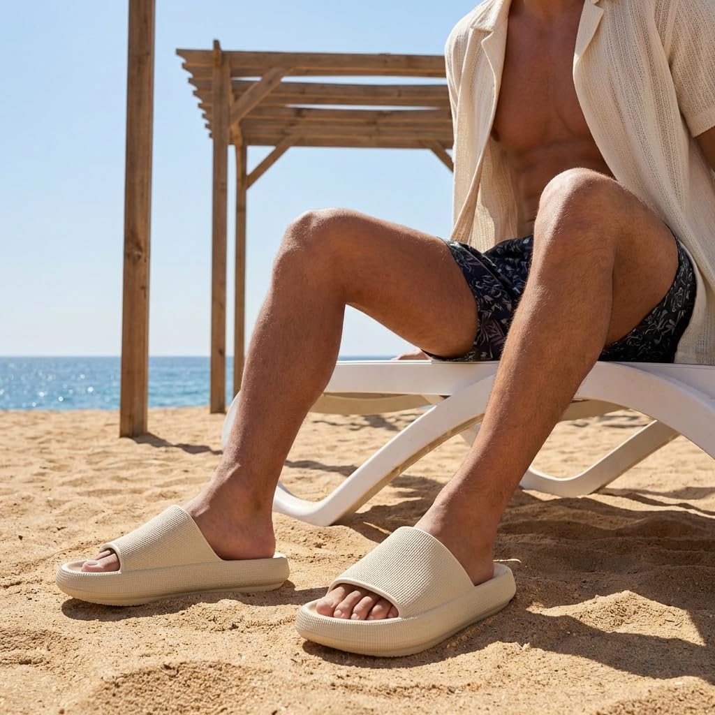 CUSHIONAIRE Feather EVA Mens Sandals – Slip On Recovery Slides, Lightweight Water Shoes for Men image 5