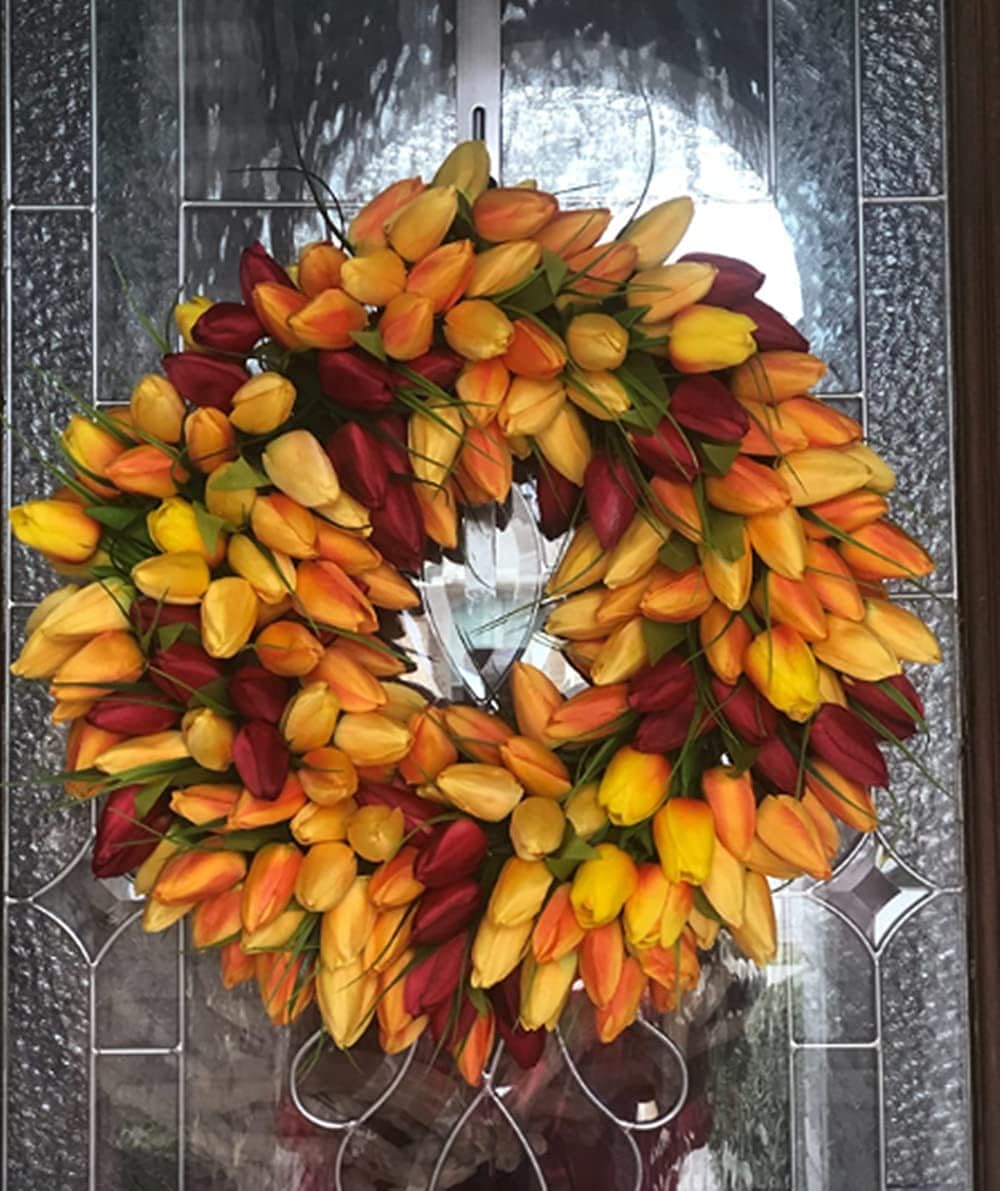 Kisflower 30Pcs Latex Tulips Real Touch Red and Yellow Artificial Flowers Fake Tulips Arrangement Bouquet for Home Office Wedding Decor (Red and Yellow)