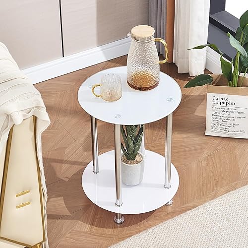 Mesa auxiliar de vidrio transparente, mesa auxiliar redonda de vidrio para sala de estar, mesa auxiliar pequeña para balcón, mesa auxiliar auxiliar
