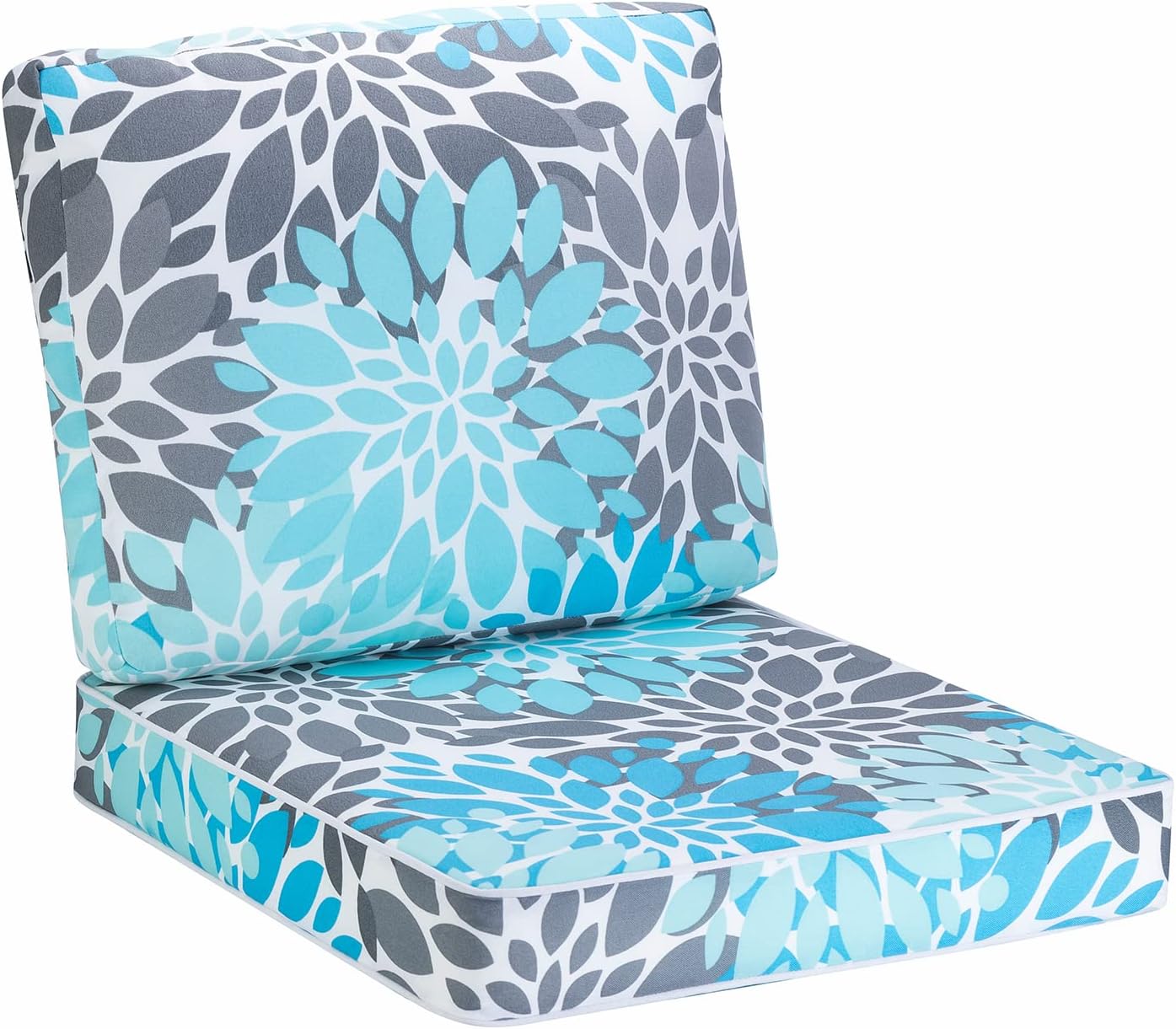 JMGBird Outdoor Chair Cushion Tufted Pillow, Deep Seat Chair Cushion Set 22"x22" Outdoor Cushions for Patio Furniture Light Blue With White 22"×22"