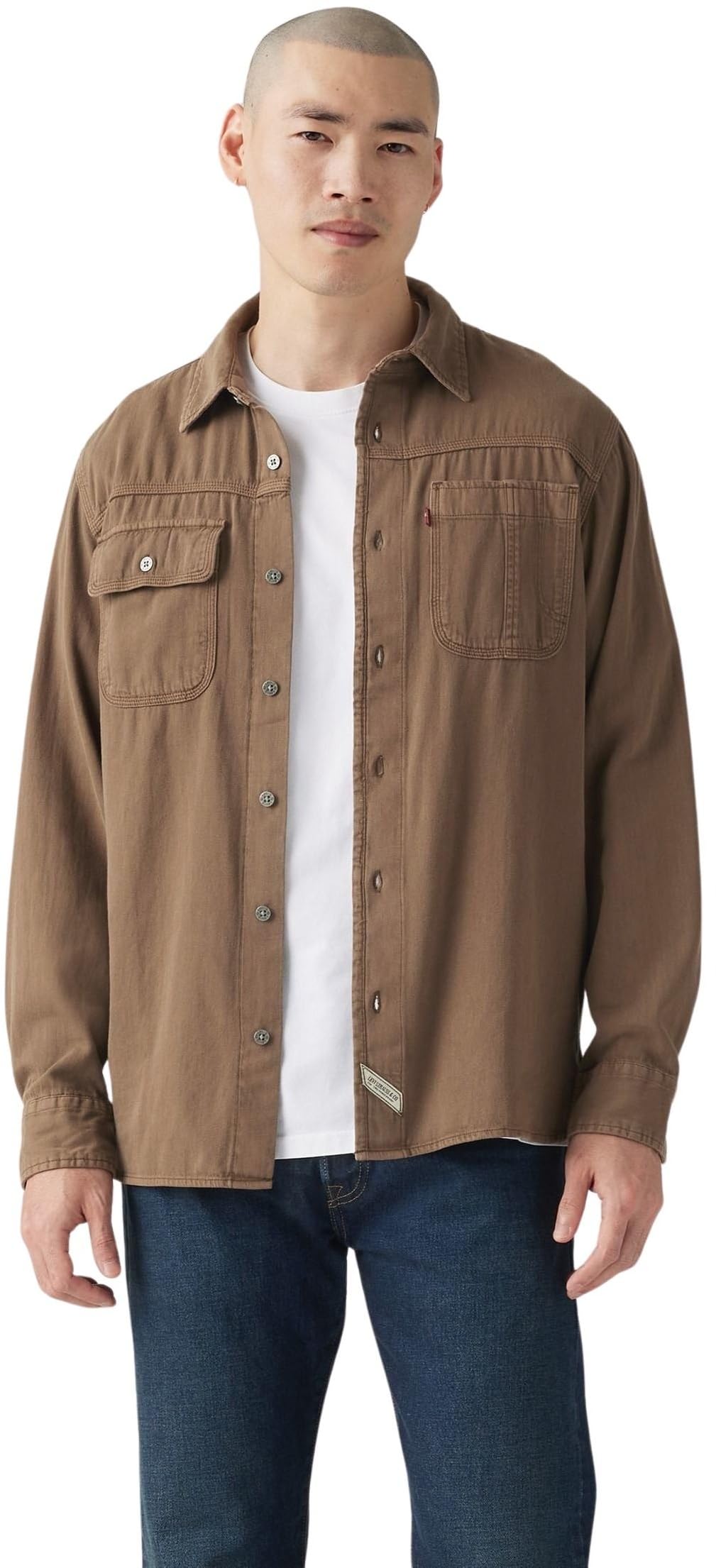 Levi's Men's Hall Rain Drum Gart Dye - Brown Shirt Auburn Worker With Pointed Collar, Relaxed Fit, Brown (Hall Rain Drum Garme), S