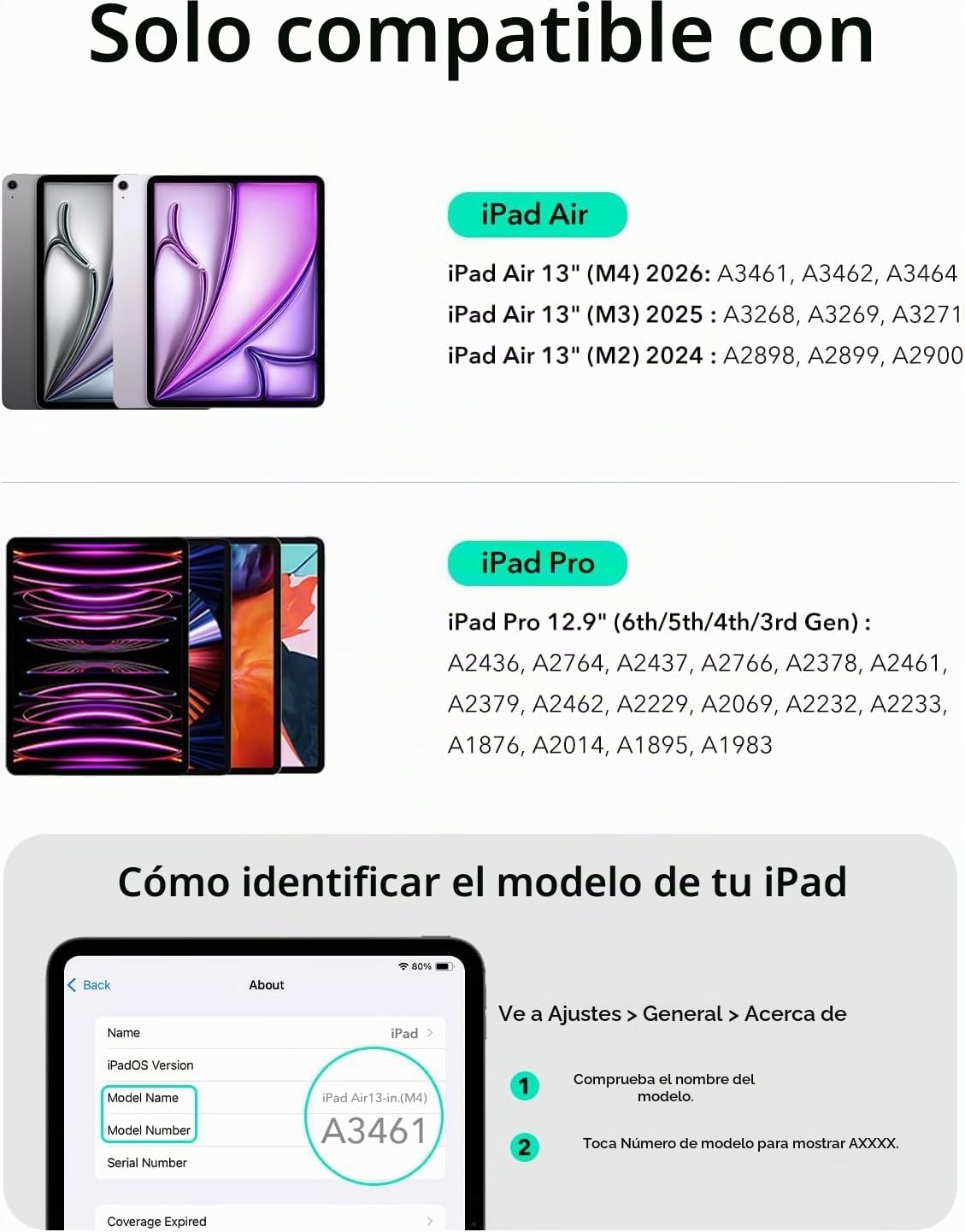 Funda Teclado para iPad Air 13 Pulgadas (M4 2026, M3 2025, M2 2024)/iPad Pro 12.9"(6.ª/5.ª/4.ª/3.ª Gen), Teclado Retroiluminado Bluetooth Desmontable con Trackpad y Soporte Ajustable Multiángulo-Negro