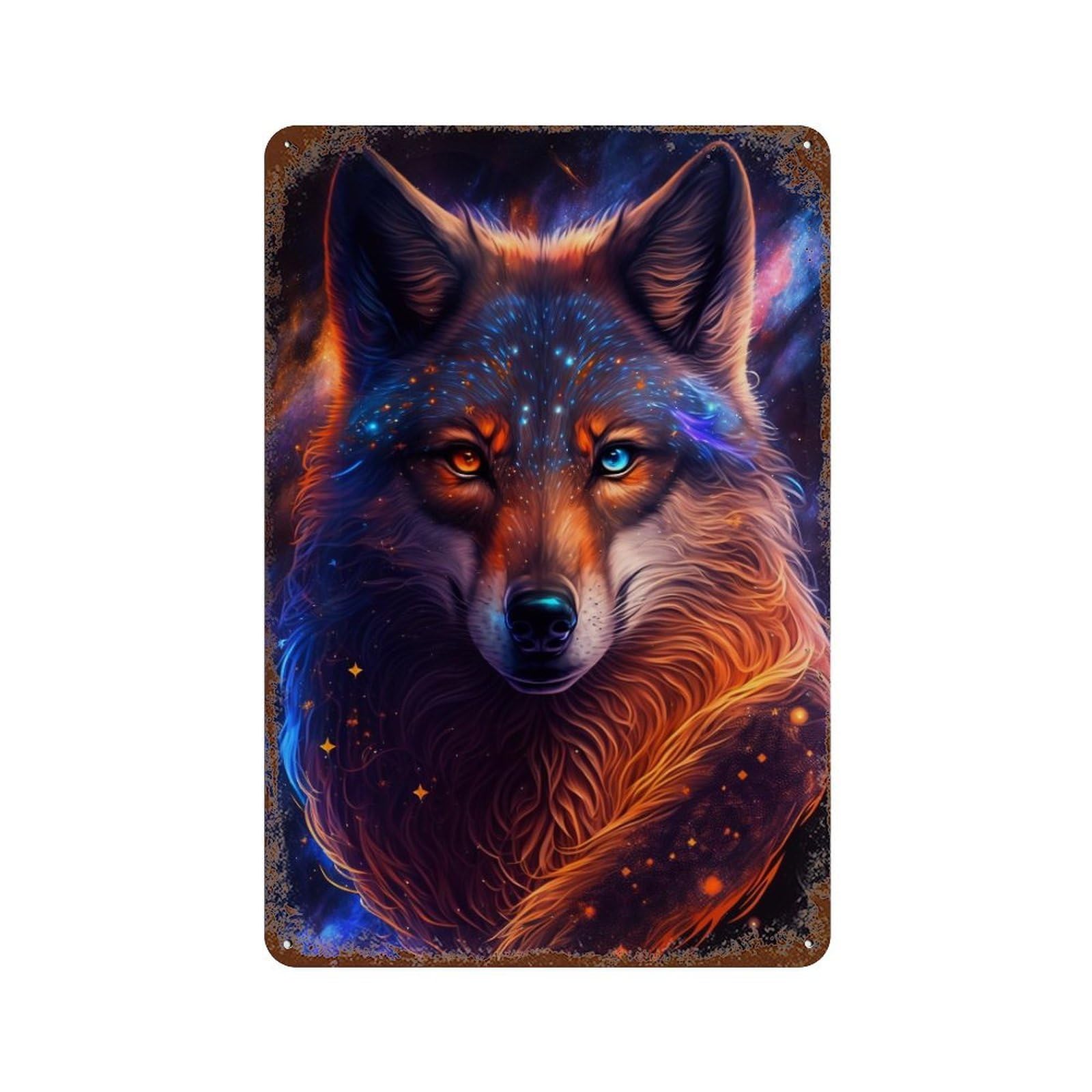 Galactic Wolf Portrait -48 Rust Effect Tin Sign 11.8"x7.9", Rustic Home Decor for Cafe, Home Bar And Lounge Decor