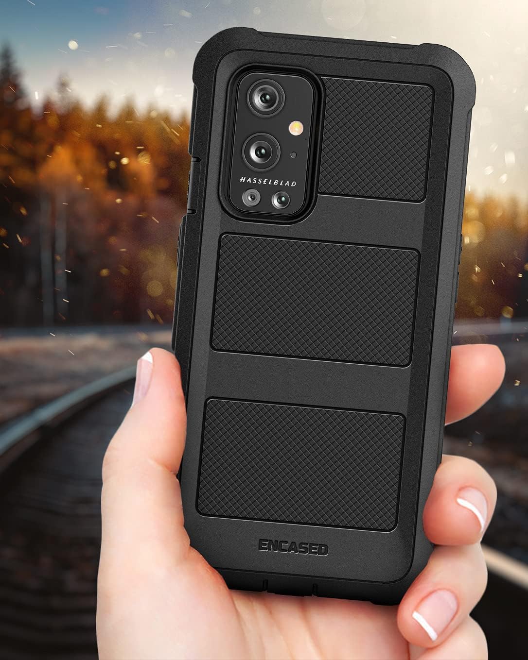 Encased Falcon Series Designed for OnePlus 9 PRO Case with Built-in Screen Protector (Ultra Protective) Heavy Duty Full Body Phone Coverage (Black)
