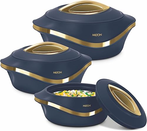 Miniatura 8 de Juego de 3 piezas de cazuela aislada con tapa de MILTON, calentador/enfriador de alimentos en olla caliente 2.1/1.5/1 qt. Cuenco térmico para servir