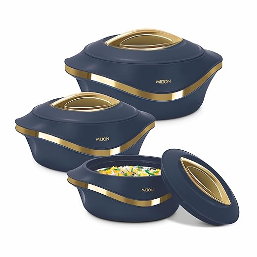 MILTON Insulated Casserole Dish with Lid 3 pc Set 2.1/1.5/1 qt. Hot Pot Food Warmer/Cooler –Thermal Soup/Salad Serving Bowl- Stainless Steel Hot Food Container–Best Gift Set for Moms –Holidays
