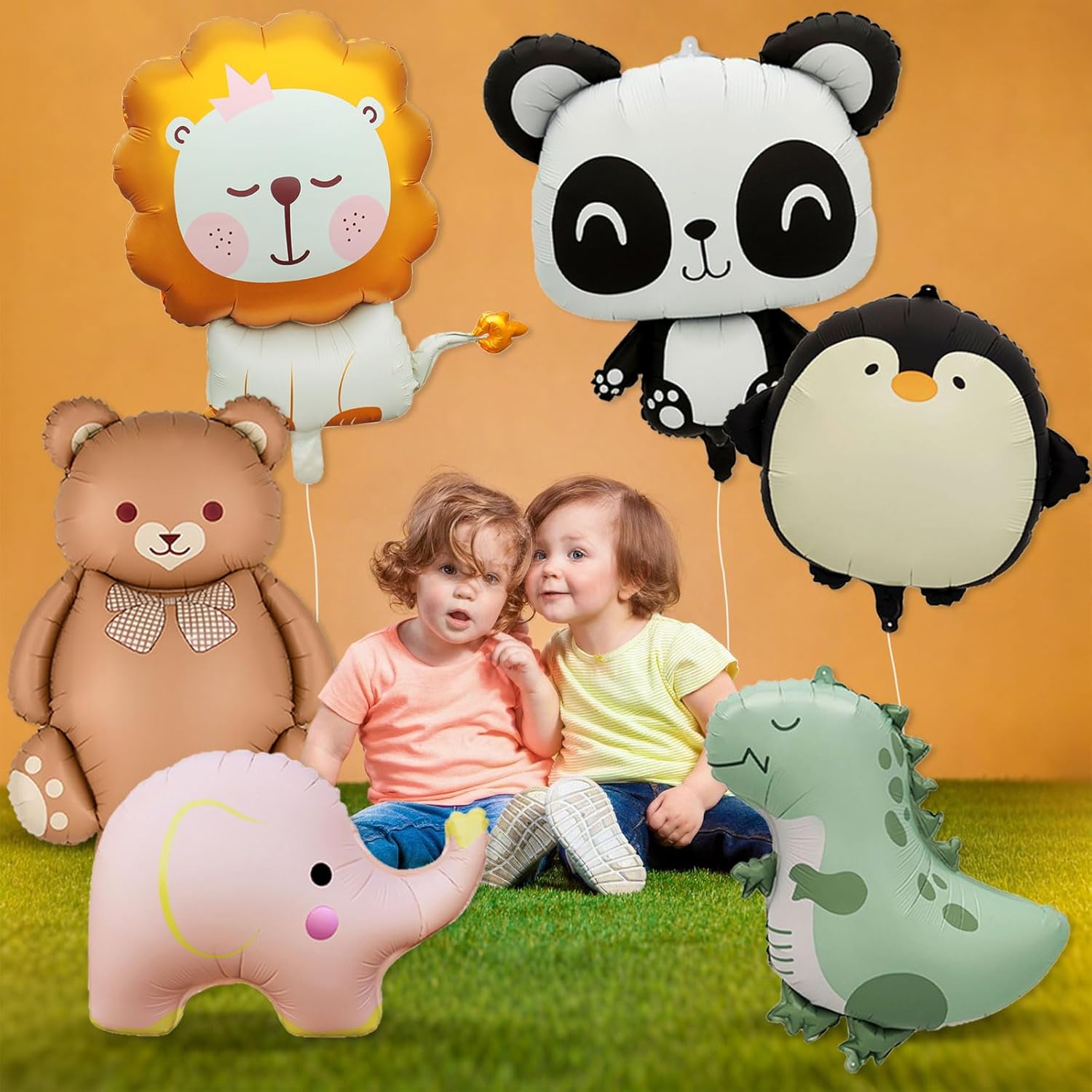 6 Pcs Cute Animal Balloons Giant Jungle Safari Animal Foil Balloons Set for Lions pandas, dinosaurs, elephants, penguins, and bears for Wildlife Theme Zoo Birthday Baby Shower Party Decor Supplies - Image 4