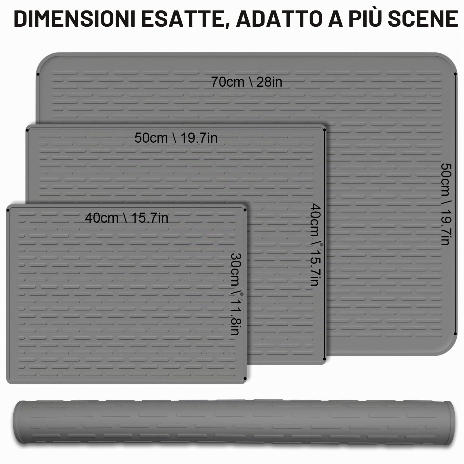 BLESWIN Tappetino Scolapiatti Extra Large in Silicone, 50 X 70 cm, Antiscivolo, Resistente al Calore E Facile da Pulire, Adatto per Piani di Lavoro, Lavelli E Frigoriferi (Grigio)