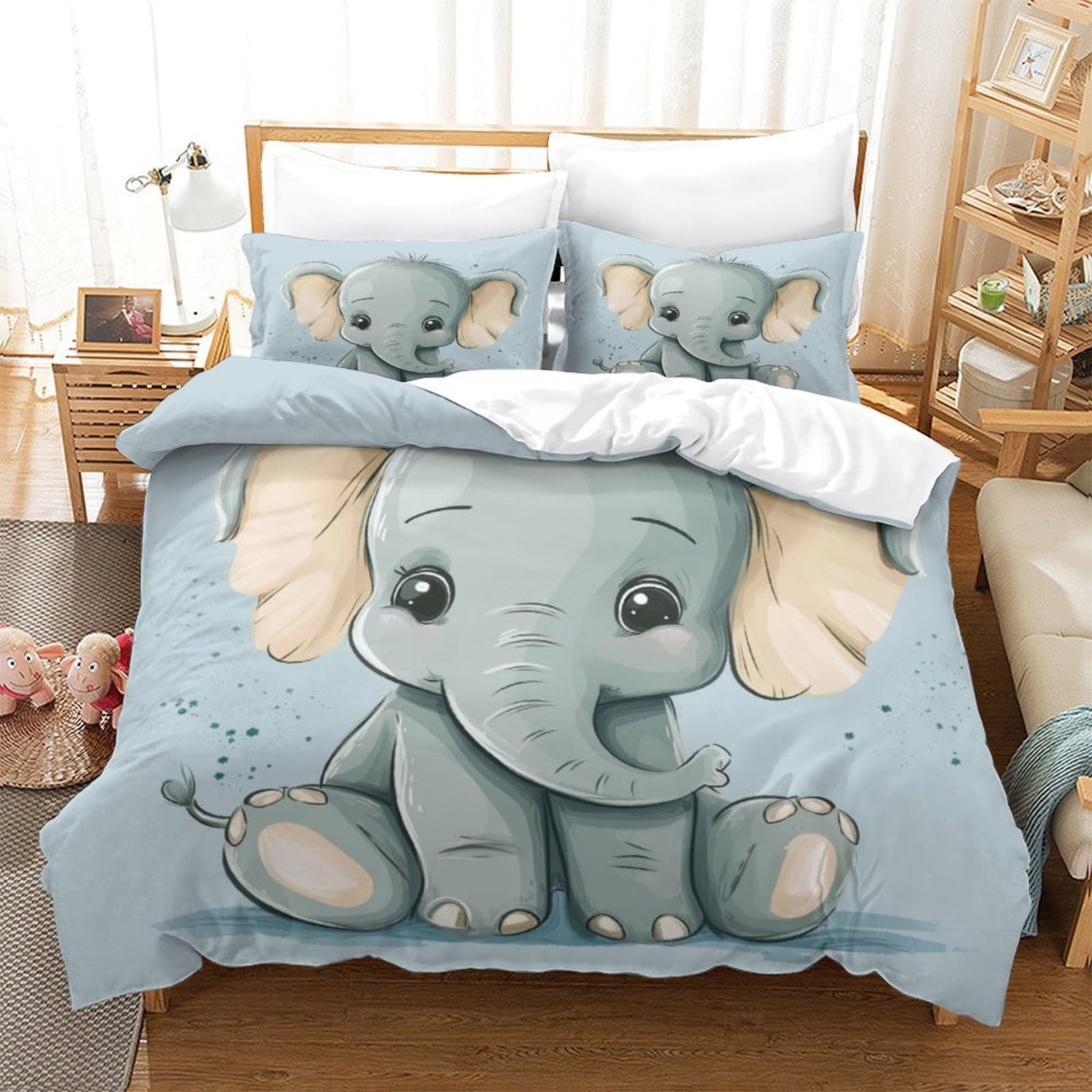 KKOLASXZE 3D Printed Elephant Duvet Cover Sets Bedding Set Quilt Covers Zipper Closure Comforter Cover ﻿ 3 Pieces Duvet Cover Set for Teens And Adults Quilt Cover Set Super King（260x220cm）