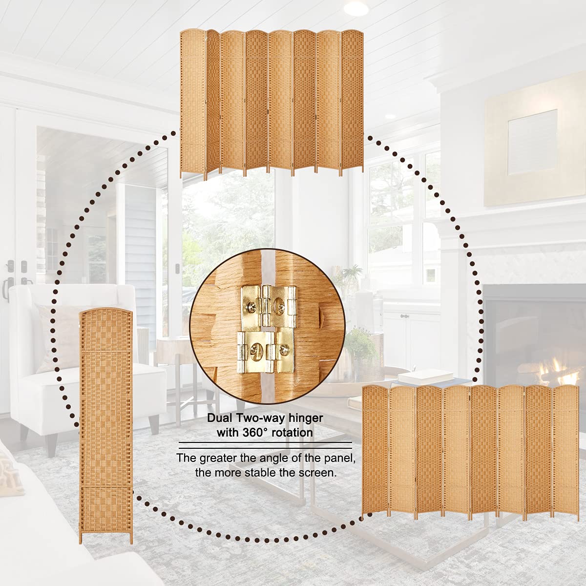 Rose Home Fashion RHF 6 ft.TallDiamond Weave Fiber 8 Panels Room