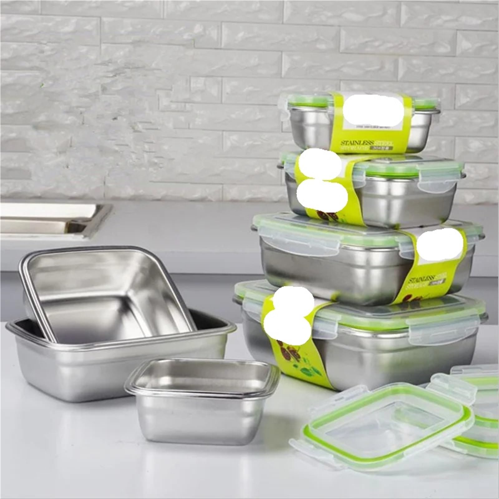 Contenitori per alimenti in acciaio inossidabile 3 pezzi contenitori for alimenti in acciaio inossidabile, scatola for la conservazione degli quadrata, for il pranzo da 400/750/1200 ml
