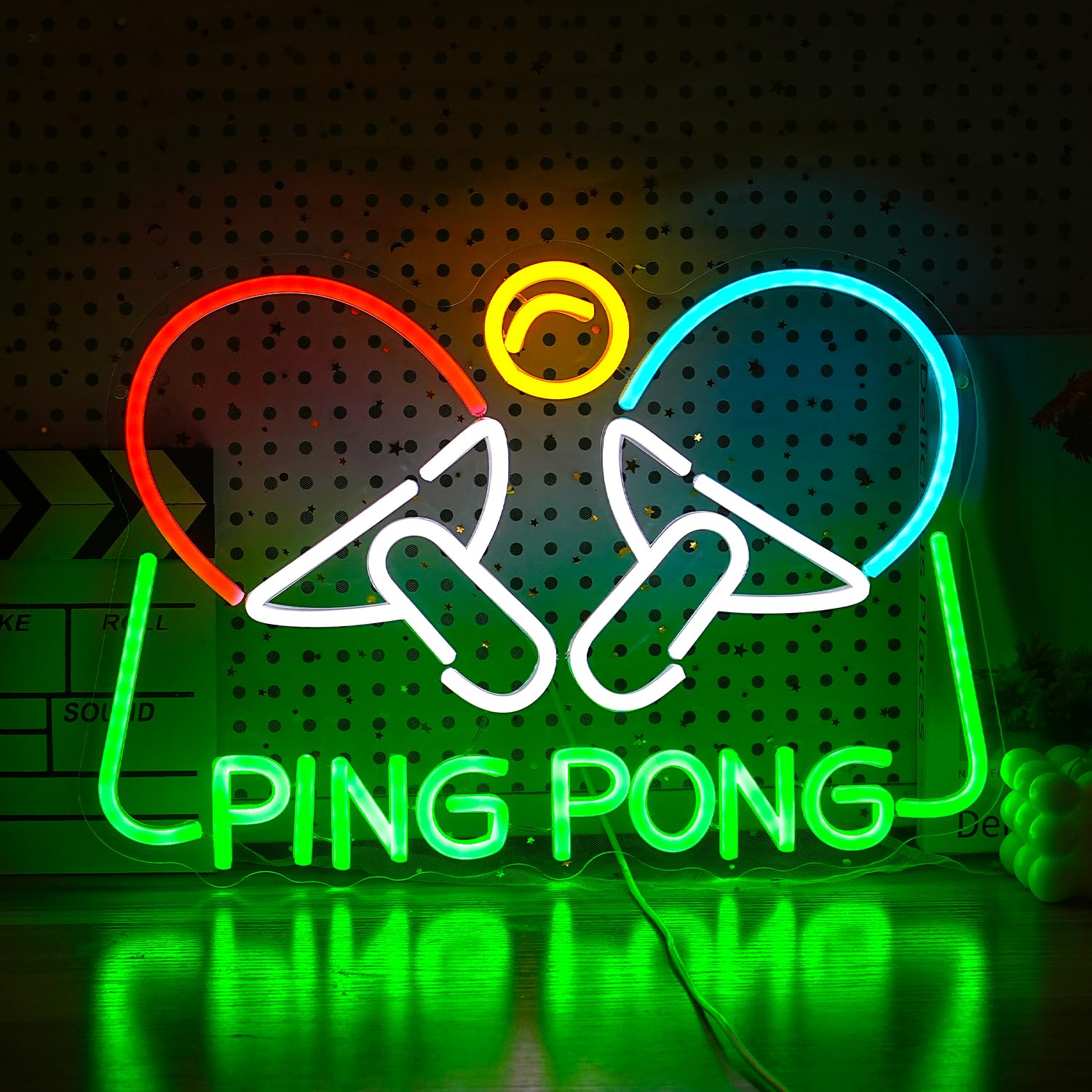Ping Pong neonowy znak tenisa stołowego LED świecący znak do dekoracji ścian, 16,5 x 11,4 cala, ściemniana przez USB, neonowa lampa do ping ponga, na siłownię, do pokoju gier, sypialni,