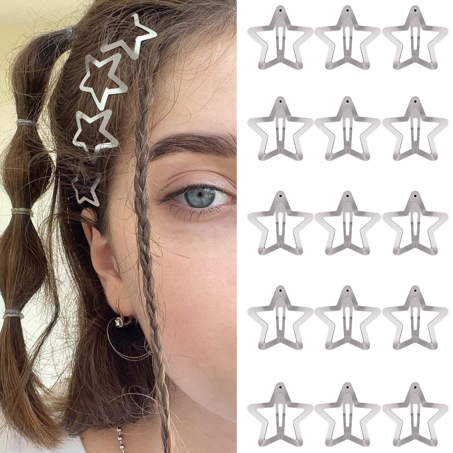 myynti 10Pcs Silver Star Hair Clips - Kawaii Hair Accessories for Teens & Women - Non Slip Star Barrettes-picture-7