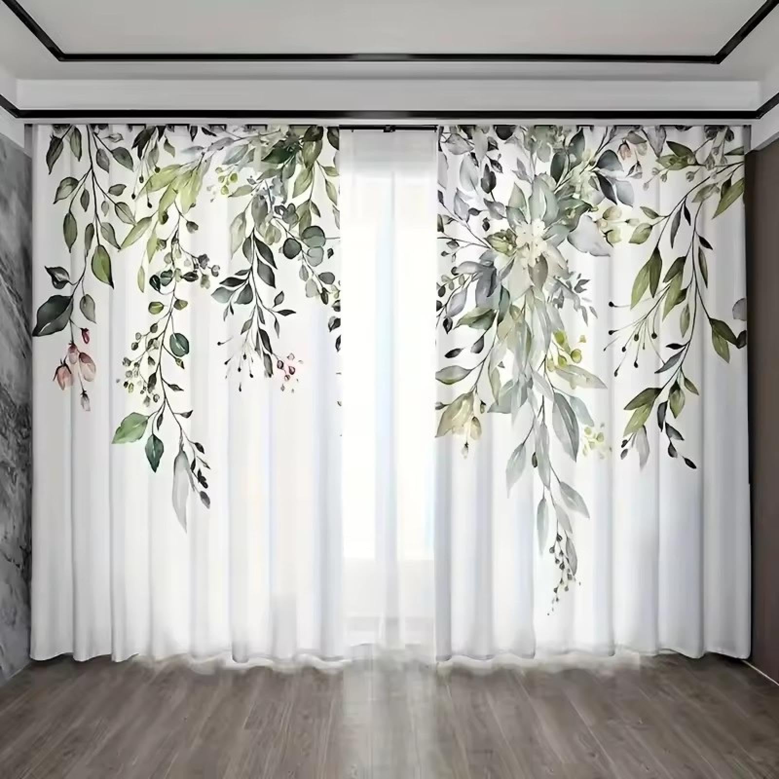 Rideaux à fleurs vertes pour masquer le vis-à-vis du salon et couloir