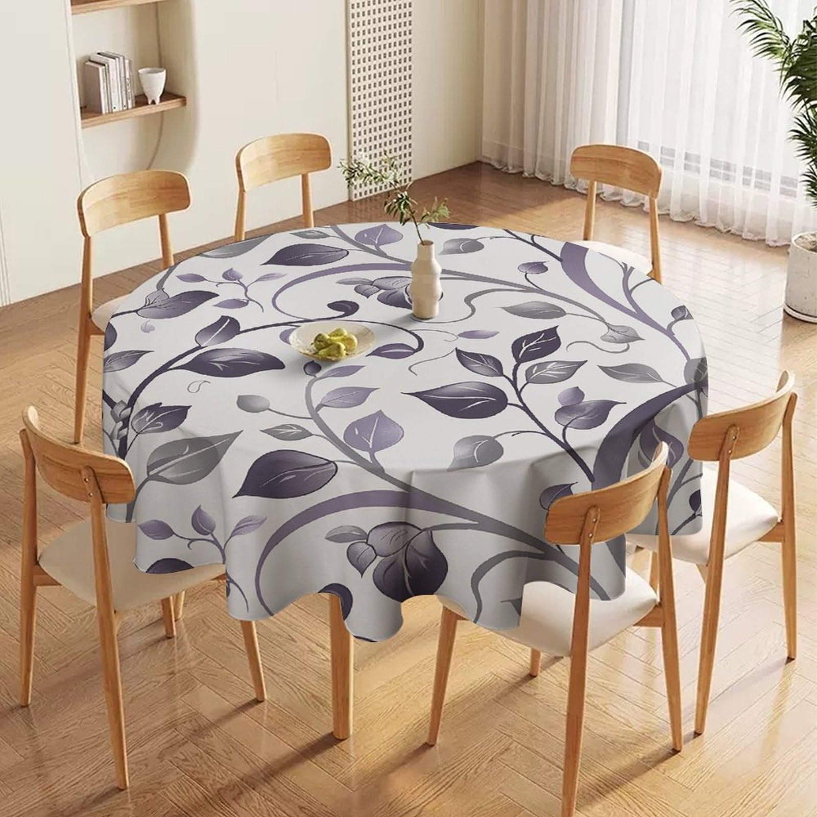 Nappe ronde tissu motif floral gris 178cm imperméable pour table de cuisine et salle à manger