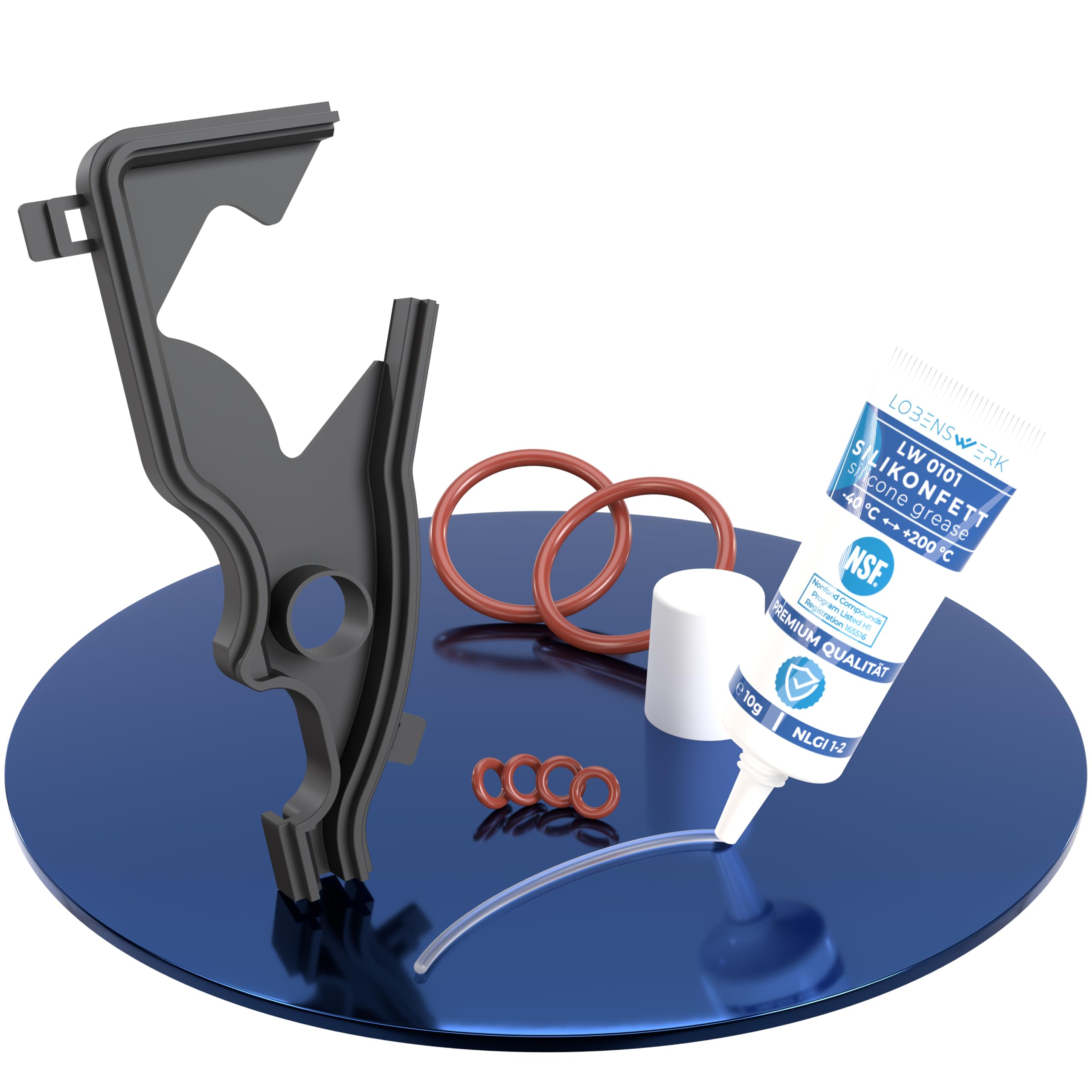 LOBENSWERK Pflegeset [inkl. Video-Einbauanleitung] für Siemens EQ5 EQ6 EQ7 EQ8 + Bosch Veron & Neff mit Premium Silikonfett, hitzebeständige Silikon-Formdichtung & O-Ringe
