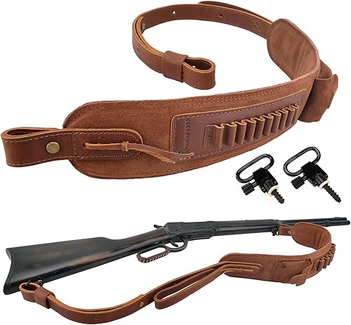 Miniatura 1 de Soporte de munición de cuero de grano superior, escopeta para rifle, correa ajustable para pistola de caza con giros