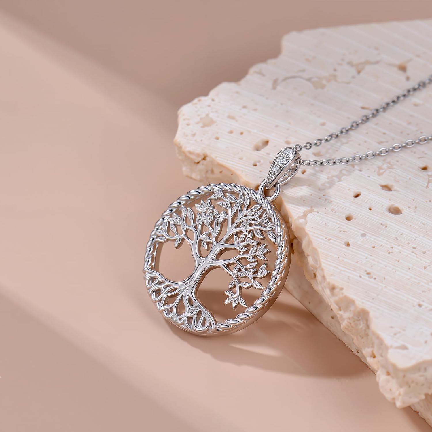 Moissanite Tree of Life Necklace, 925 Sterling Silver Family Tree of Life Pendant Necklaces Jewelry Gift for Women/Mom/Wife/Grandma