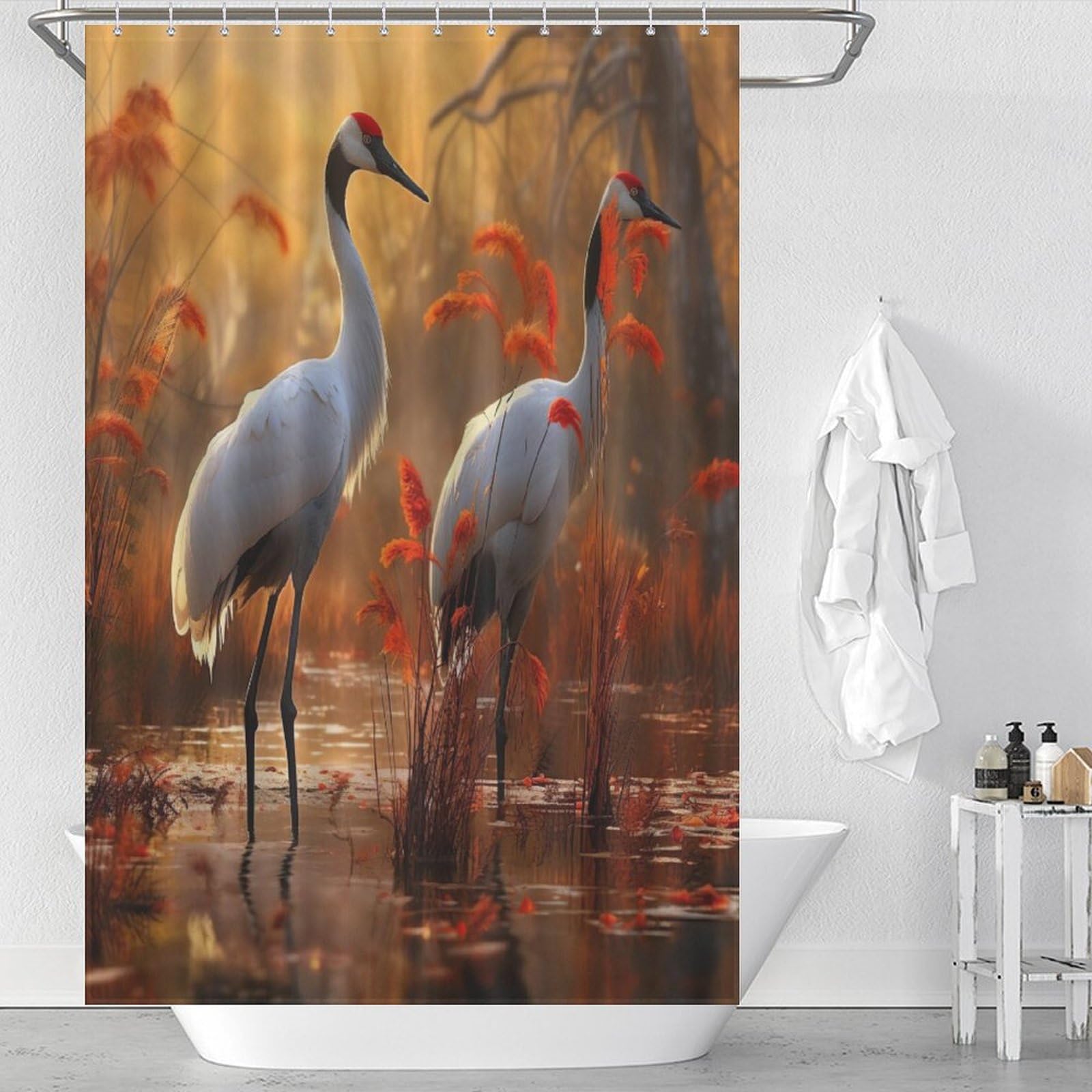 Rideau de douche grue pour créer une ambiance zen et relaxante dans votre salle de bain