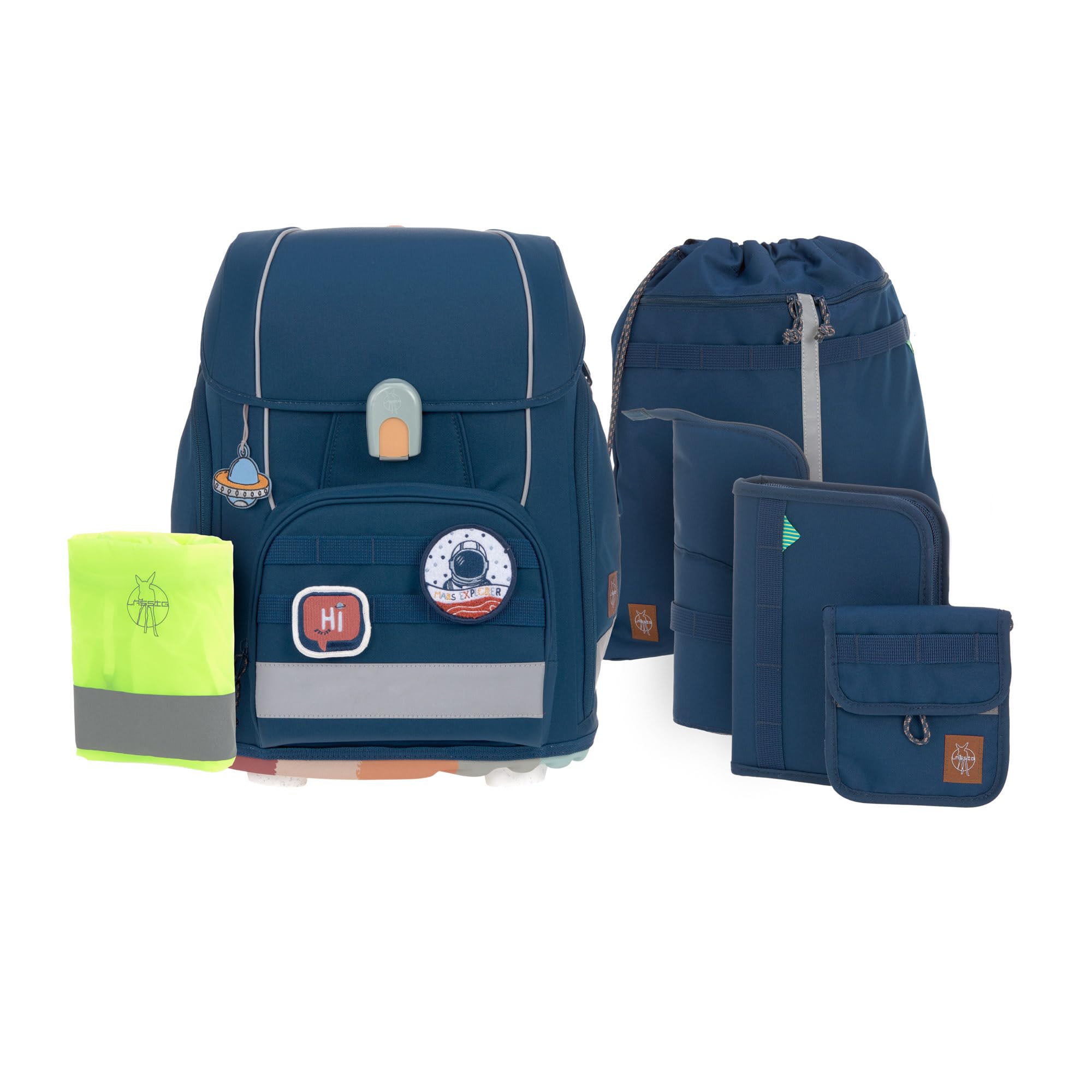 LÄSSIG 7-częściowy zestaw z tornistrem dla dzieci/School Set Boxy Unique navy, grantowy, Einheitsgröße, Casual