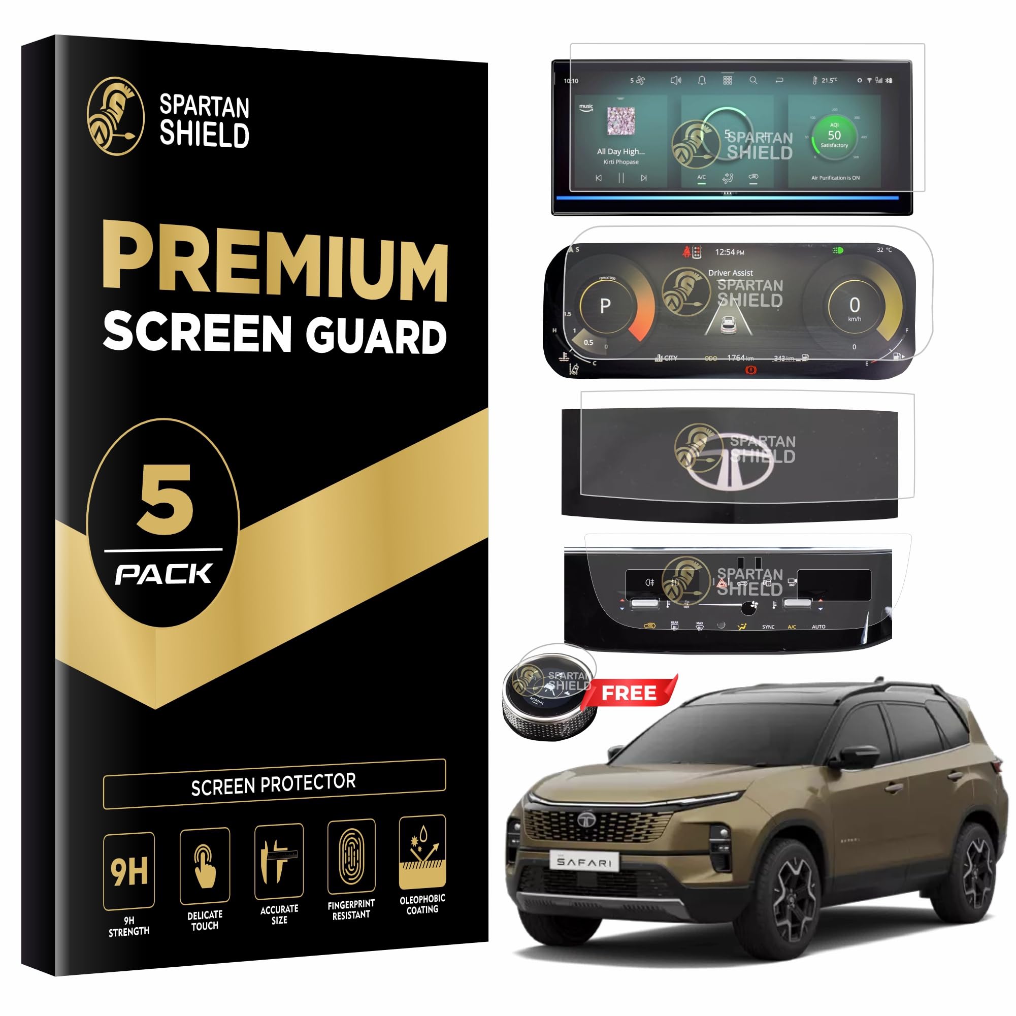 Spartan Shield {5PACK) SCREEN PROTECTOR For NEW TATA SAFARI 2023 ||12.3 INCH INFOTAINMENT + INSTRUMENT CLUSTER + STEERING + AC PANEL + Gear Knob Guard || Accessories 2024 [Not Tempered Glass] (B0DD44RNJS) Amazon Price History, Amazon Price Tracker