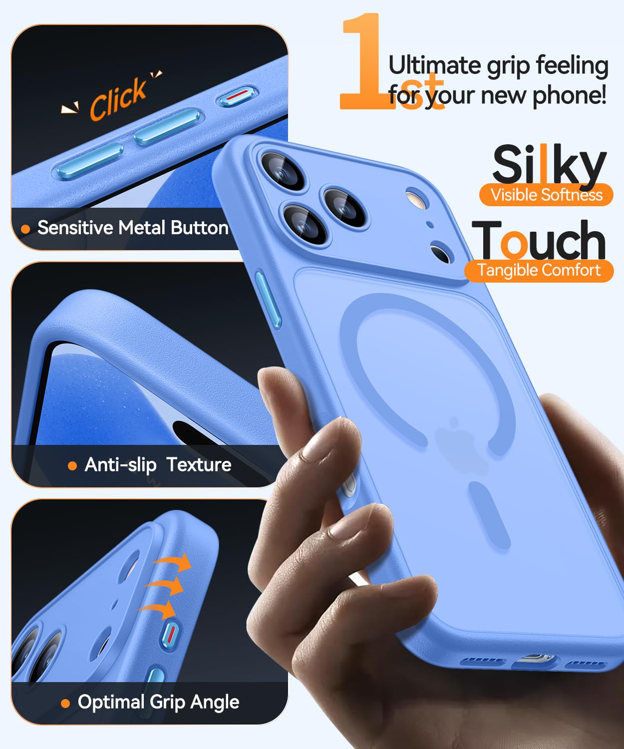 CANSHN Cover Magnetica per iPhone 17 Pro Max(6,9 Pollici), Compatibile con MagSafe, [Protezione Completa Della Fotocamera], Custodia Traslucida Opaca Protettiva Sottile Antiurto,Blu Oltremare