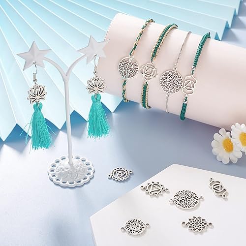 Miniatura 2 de Beadthoven - Conectores de joyería para hacer joyas, dijes de filigrana de metal plateado antiguo, dijes de circonita cúbica dorada, conectores para