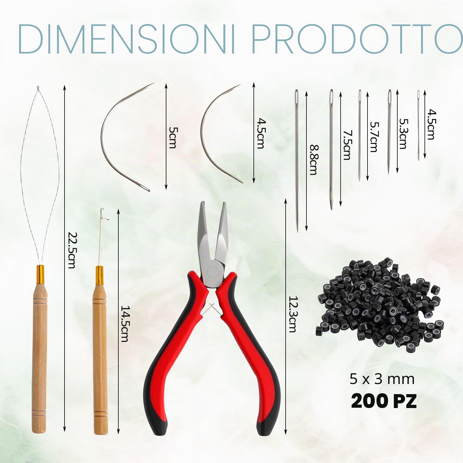 Kit Extension Capelli Microring e Nanoring 200 Micro Anelli Silicone 5x3mm, Accessori Extension Capelli con Pinza, Ago Infilatura e Infila Passanti, Strumento Professionale per Salone e Casa