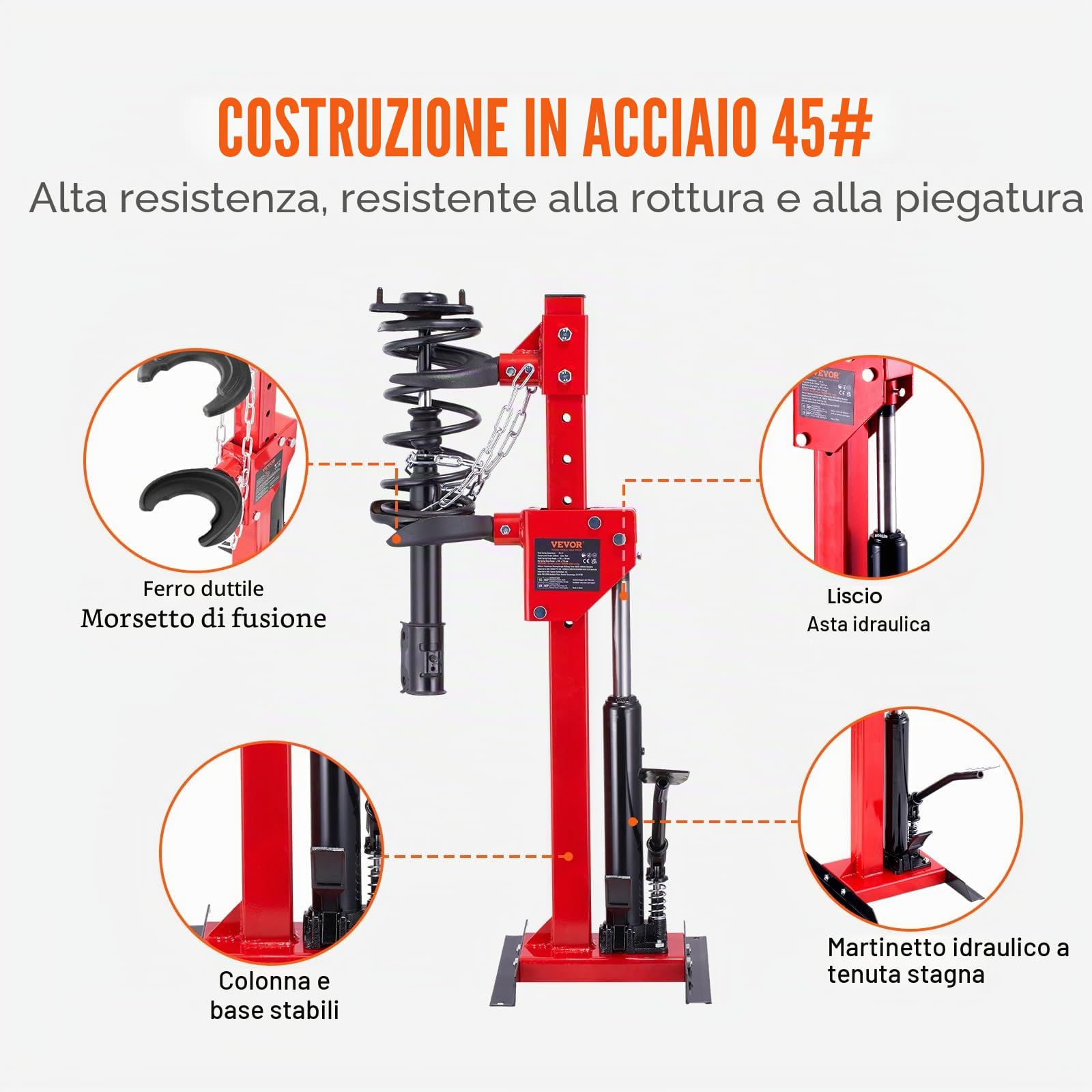 VEVOR Kit Compressore a Molla Ammortizzatore Idraulico per Auto Corsa da 320mm, Kit di Strumenti Compressore a Molla Cilindro Idraulico 4,5T con Pedale per Rimozione Molle di Sospensione per Auto SUV