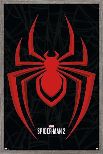Trends International Marvel's Spider-Man 2 - Póster de pared con icono de Miles Morales, 14.72 x 22.37 pulgadas, versión enmarcada de madera de