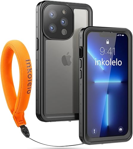 inkolelo Funda impermeable compatible con iPhone 13 Pro, protector de pantalla integrado de cuerpo completo con correa flotante IP68, funda