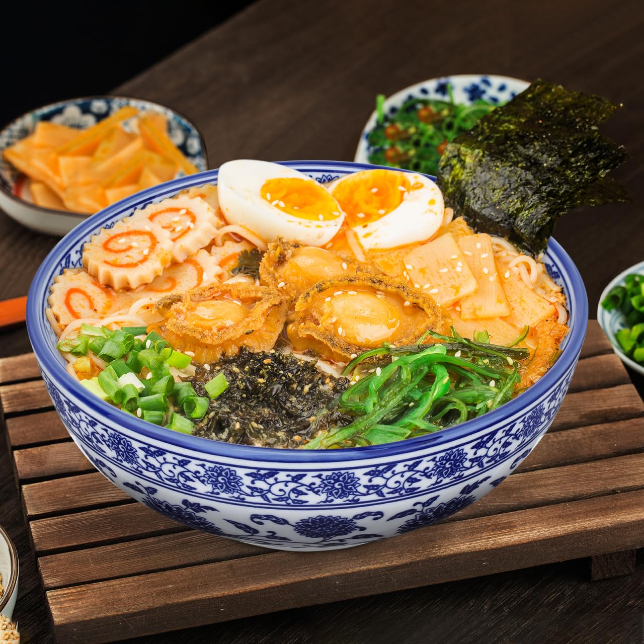 BESTonZON Bol à soupe en céramique - Bol à pâtes - Style asiatique - Bleu - 17 cm - Style chinois