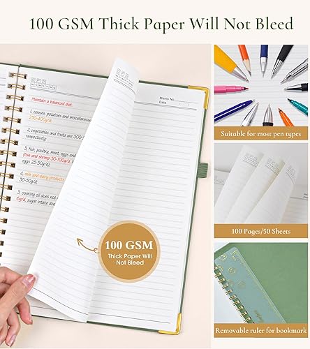 Miniatura 4 de Cuaderno en espiral de tapa dura de 8.5 x 11 pulgadas, cuadernos grandes A4 de cuero para mujeres y hombres, cuaderno rayado a rayas universitarias,